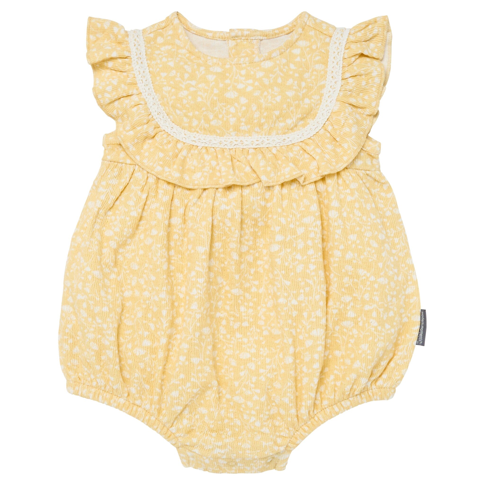 Baby Girls Light Yellow Vine Flower Ruffle Bubble Romper