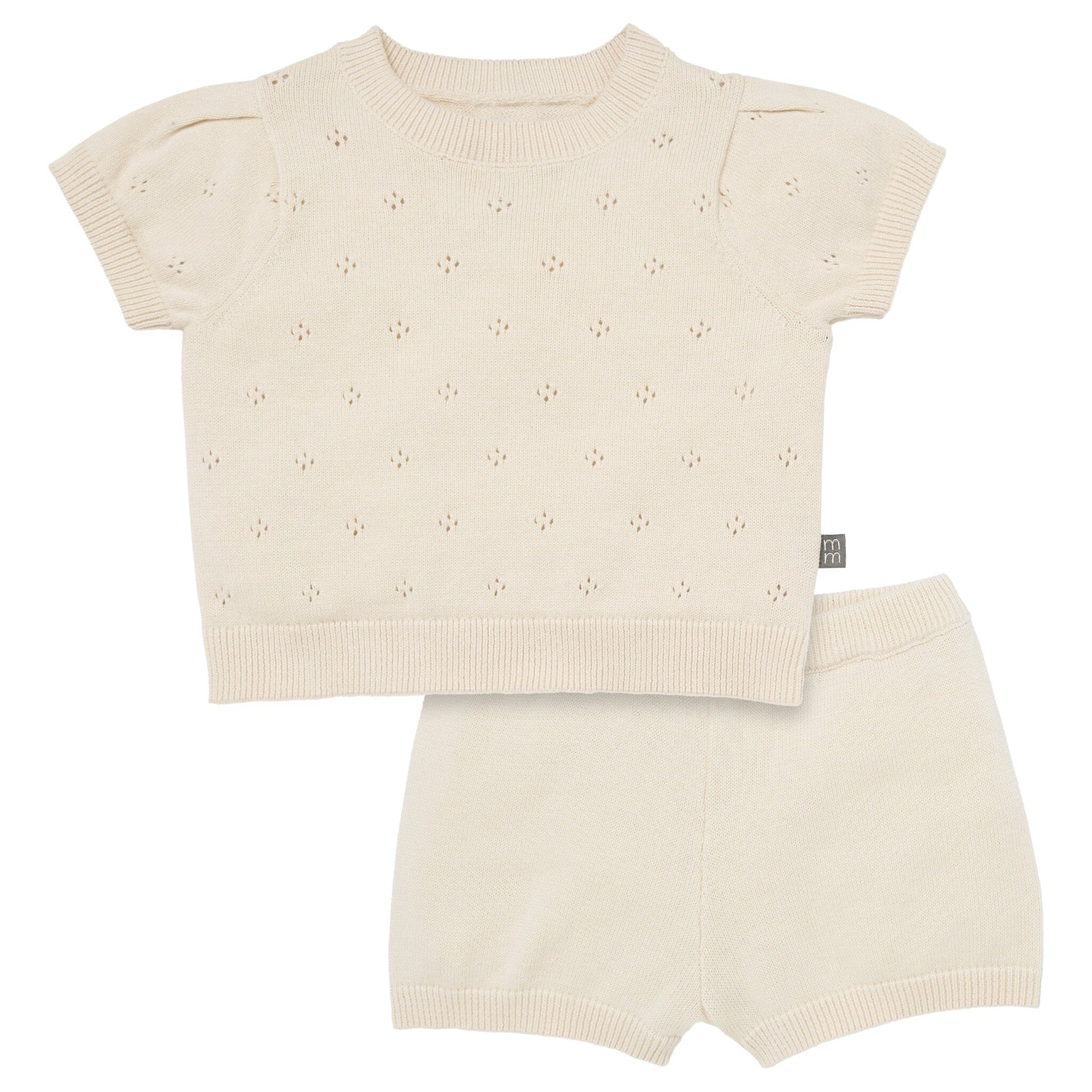 2-Piece Baby Girls Beige Sweater Knit Top and Shorts Set