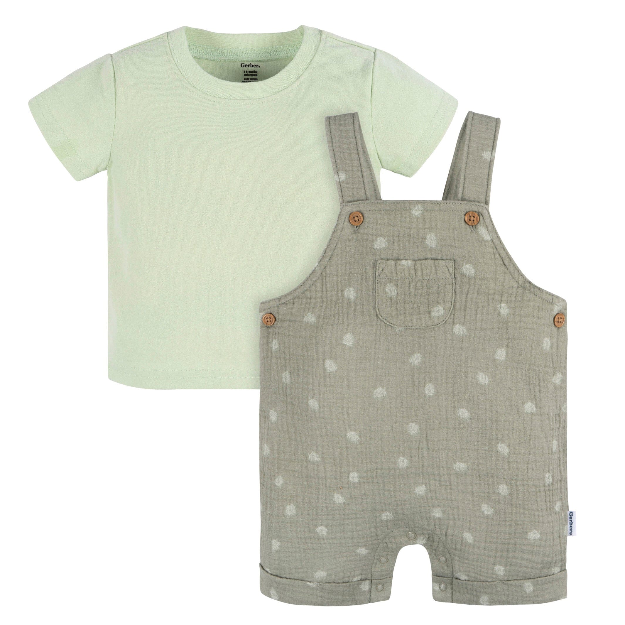 2-Piece Baby Neutral Palms Cotton Gauze Overall Romper and T-Shirt Set