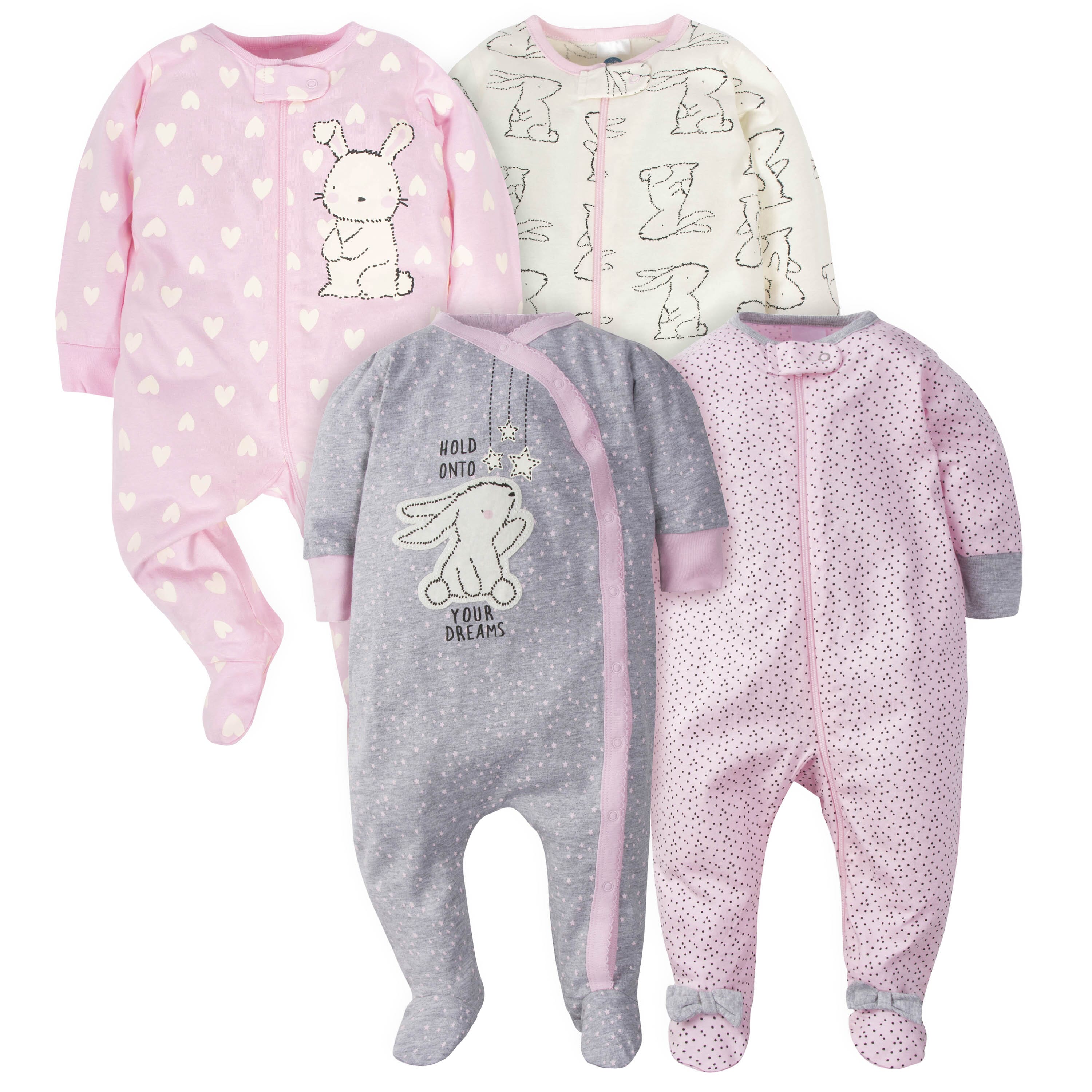 4-Pack Baby Girls Bunny Zip Front Sleep ¡®N Plays