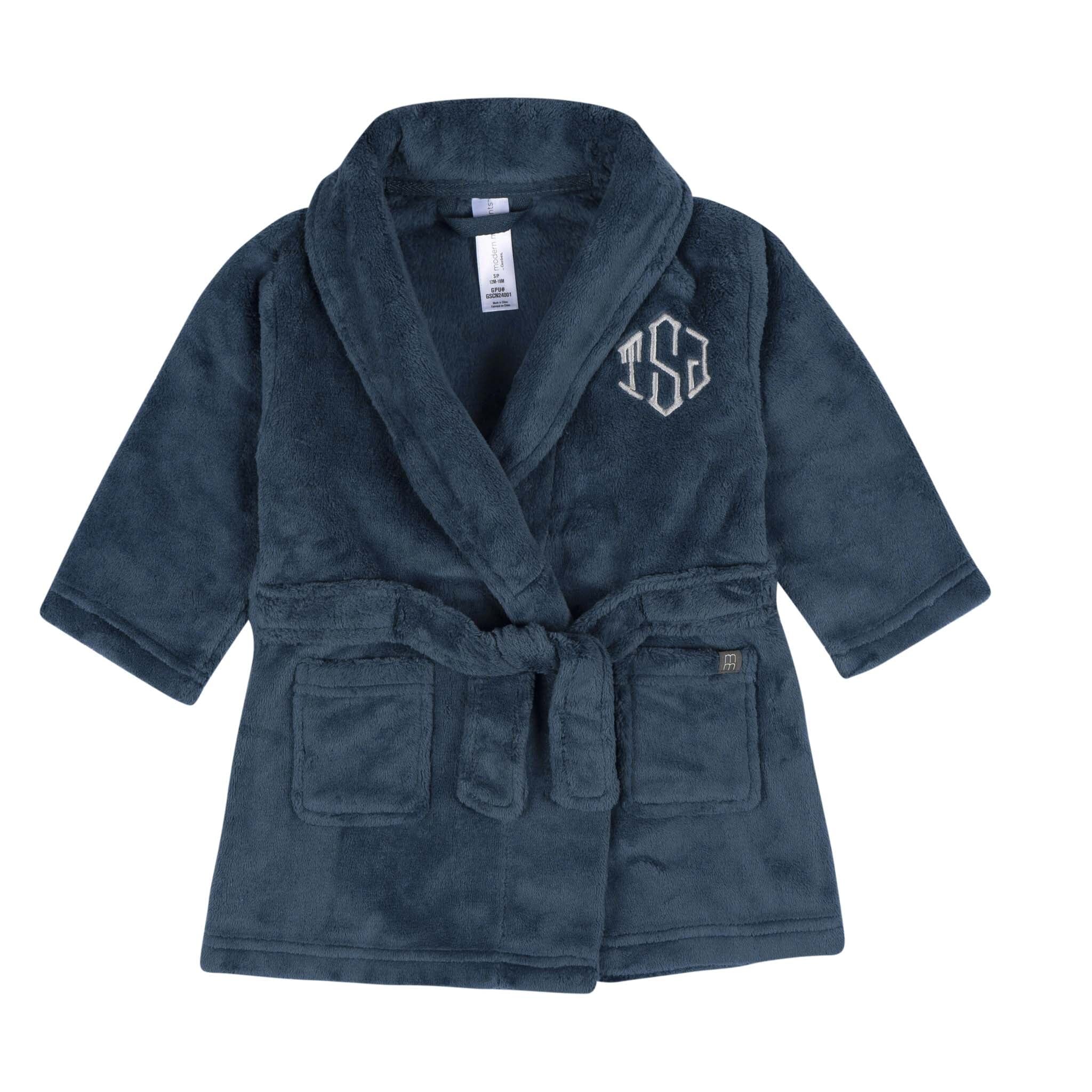 Embroidered Infant & Toddler Boys Navy Shawl Collar Robe