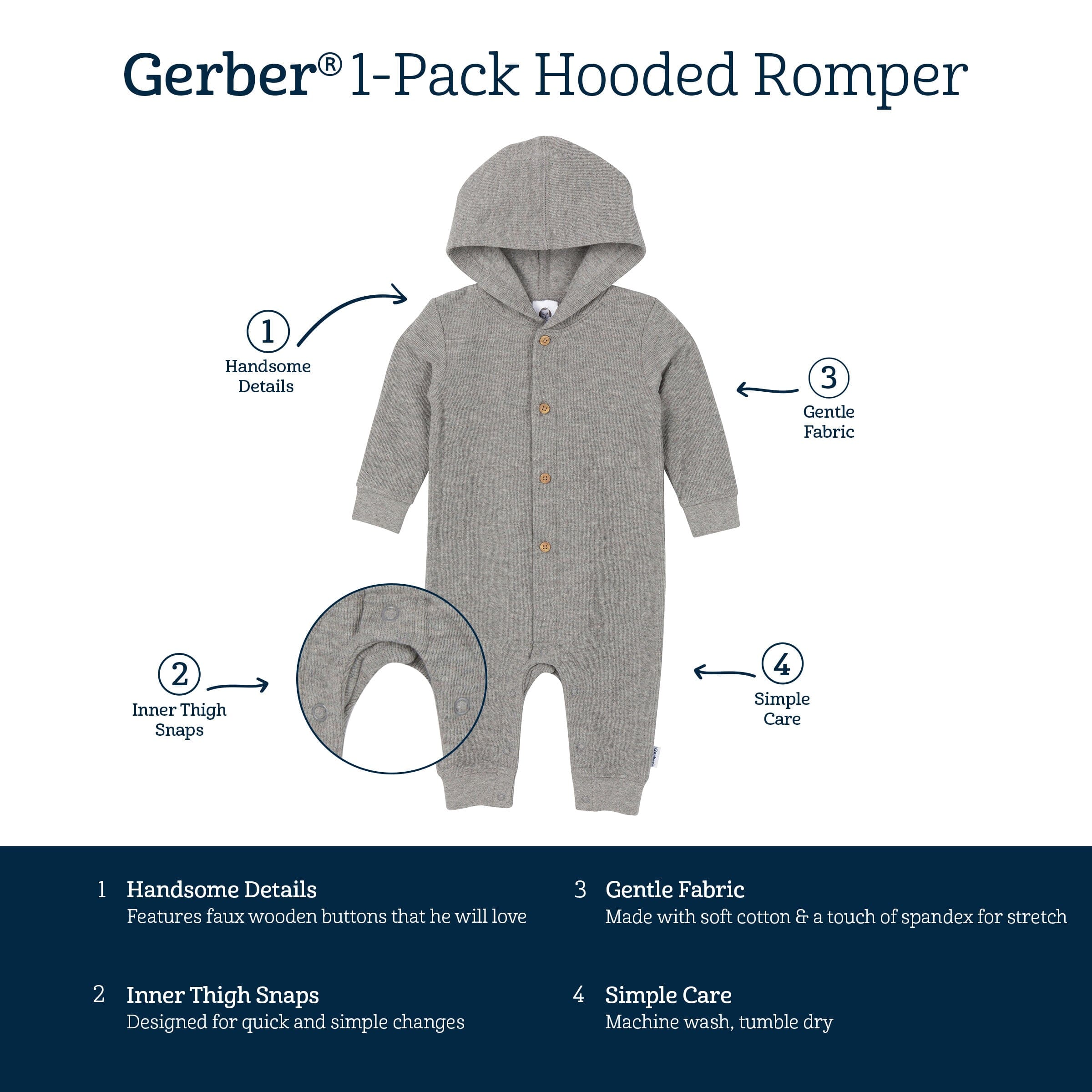 Baby Neutral Grey Heather Hooded Romper