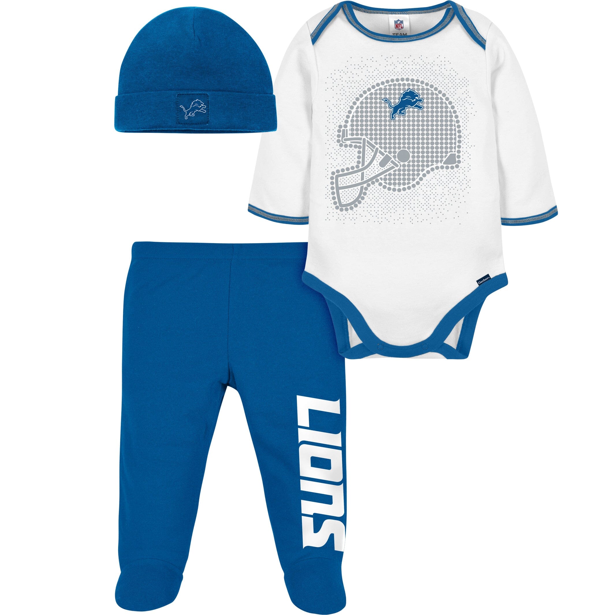 3-Piece Baby Boys Lions Bodysuit, Footed Pant, & Cap Set