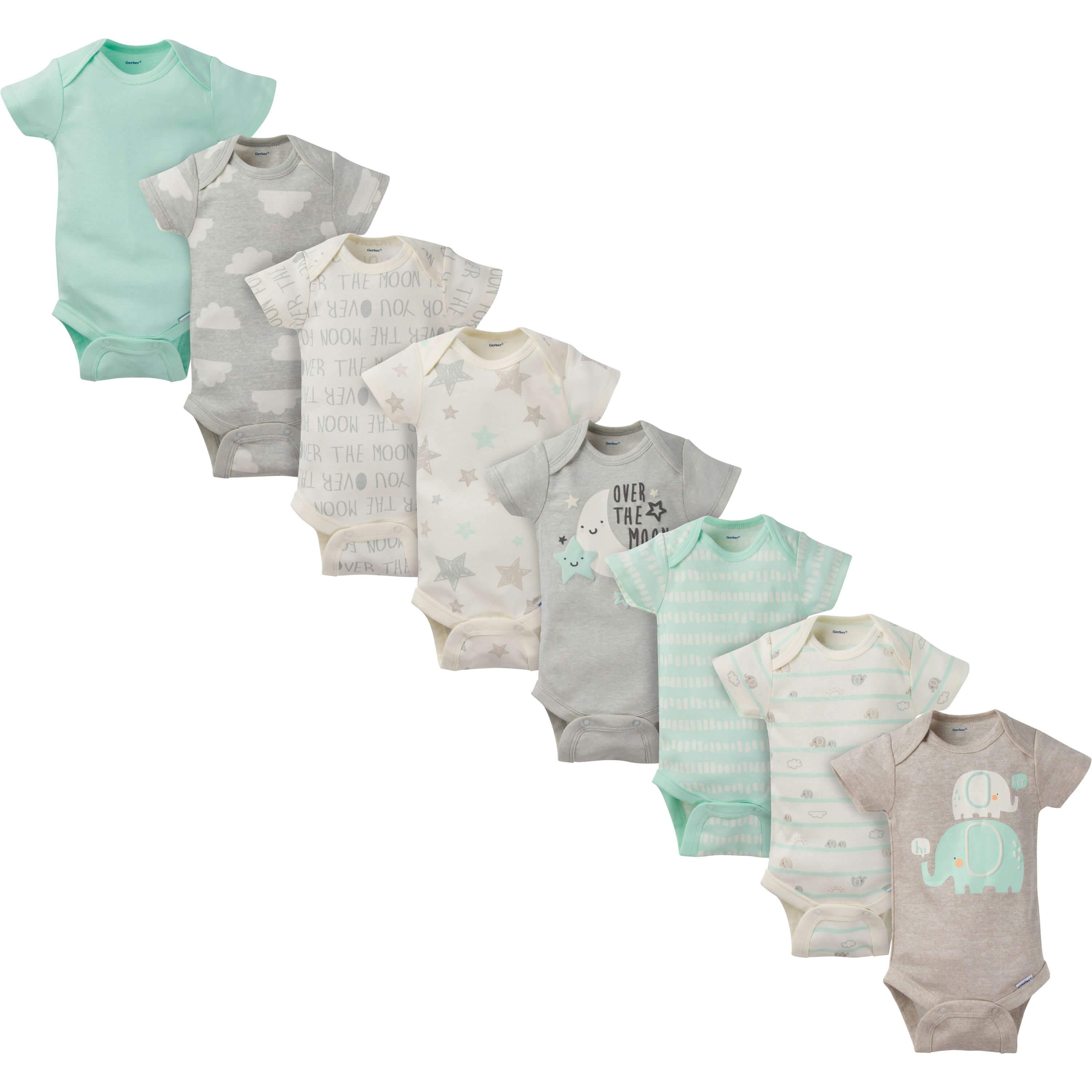 8-Pack Baby Neutral Elephant Short-Sleeve Onesies Bodysuits