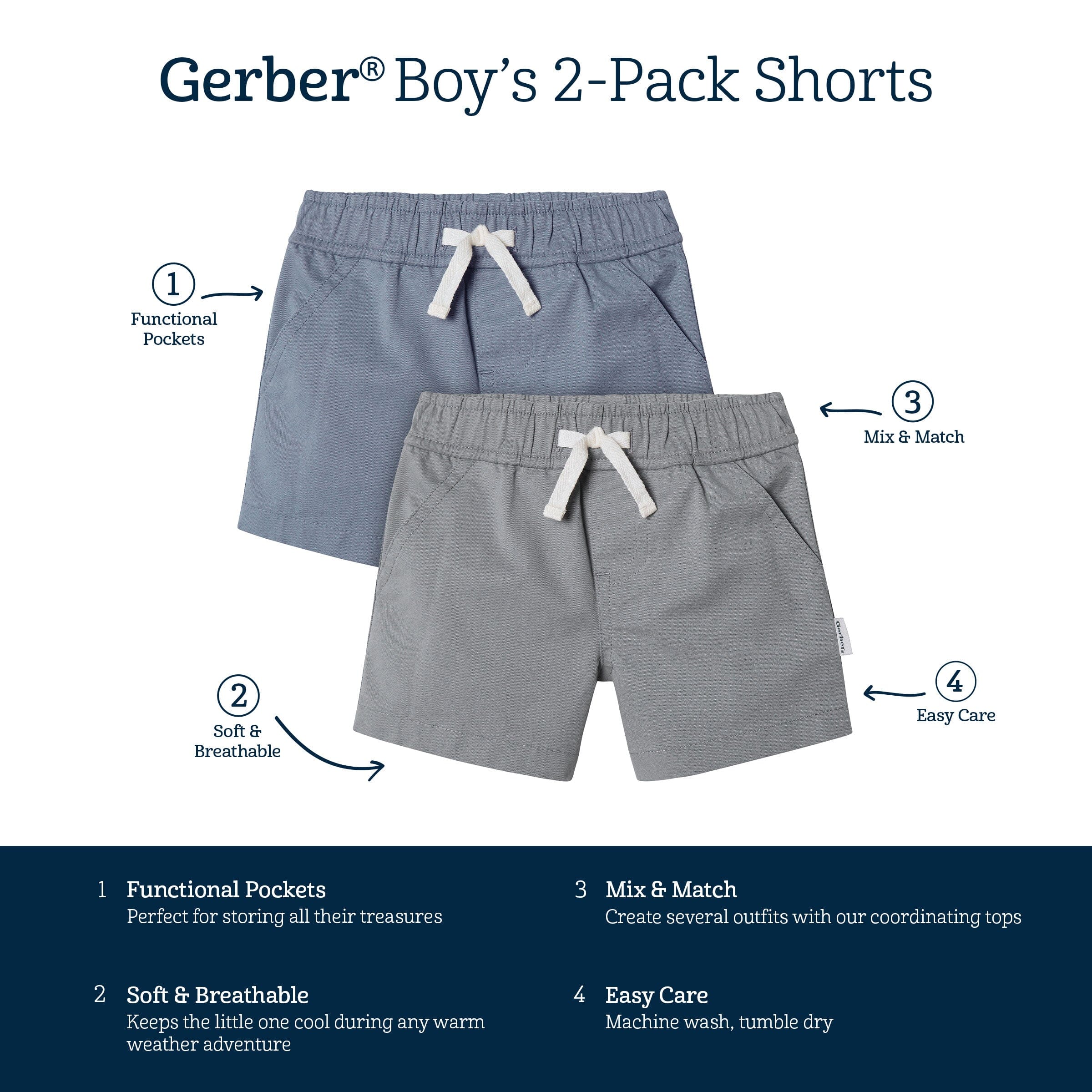 2-Pack Baby & Toddler Boys Grey and Blue Twill Shorts