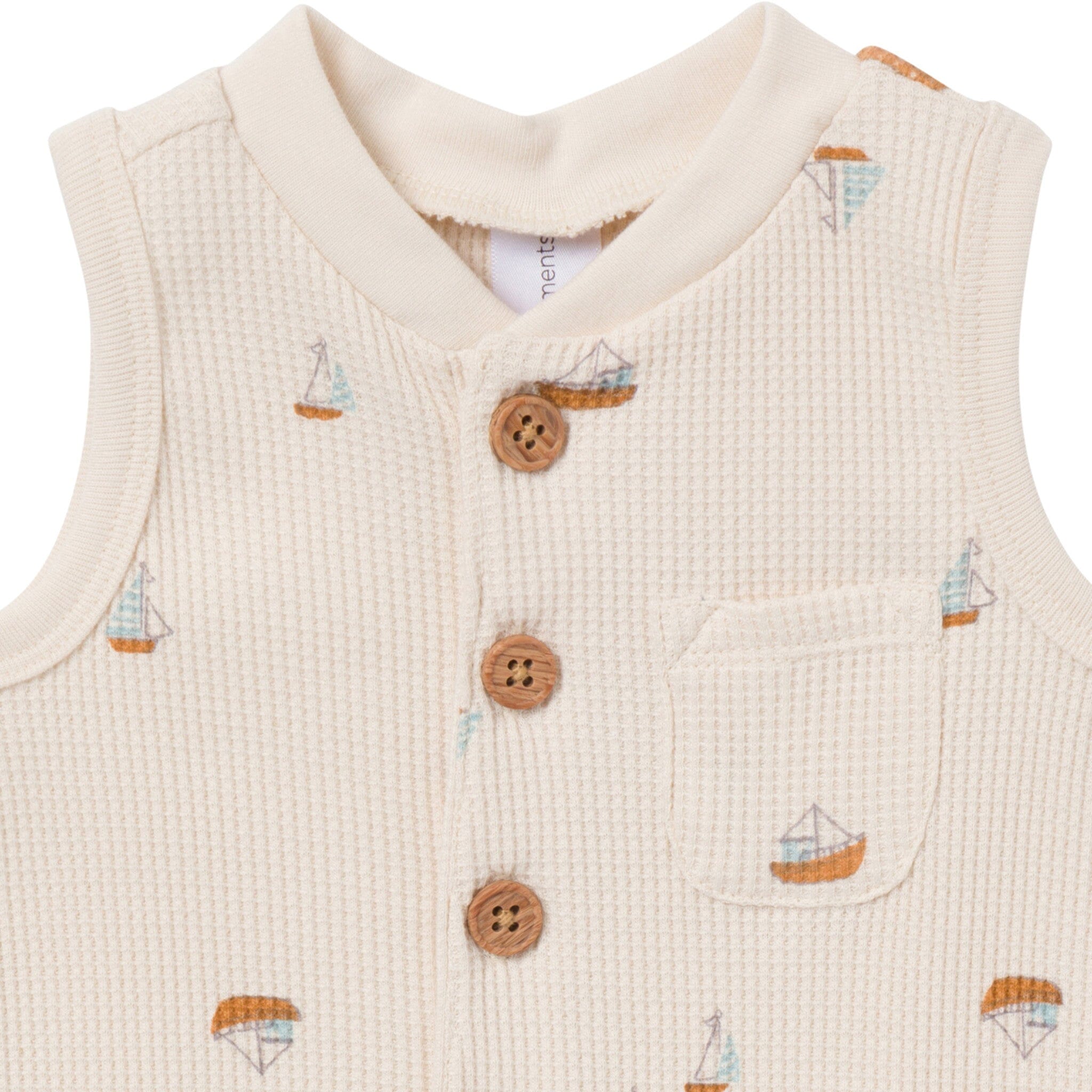 Baby Boys Beige Sailboat Sleeveless Romper