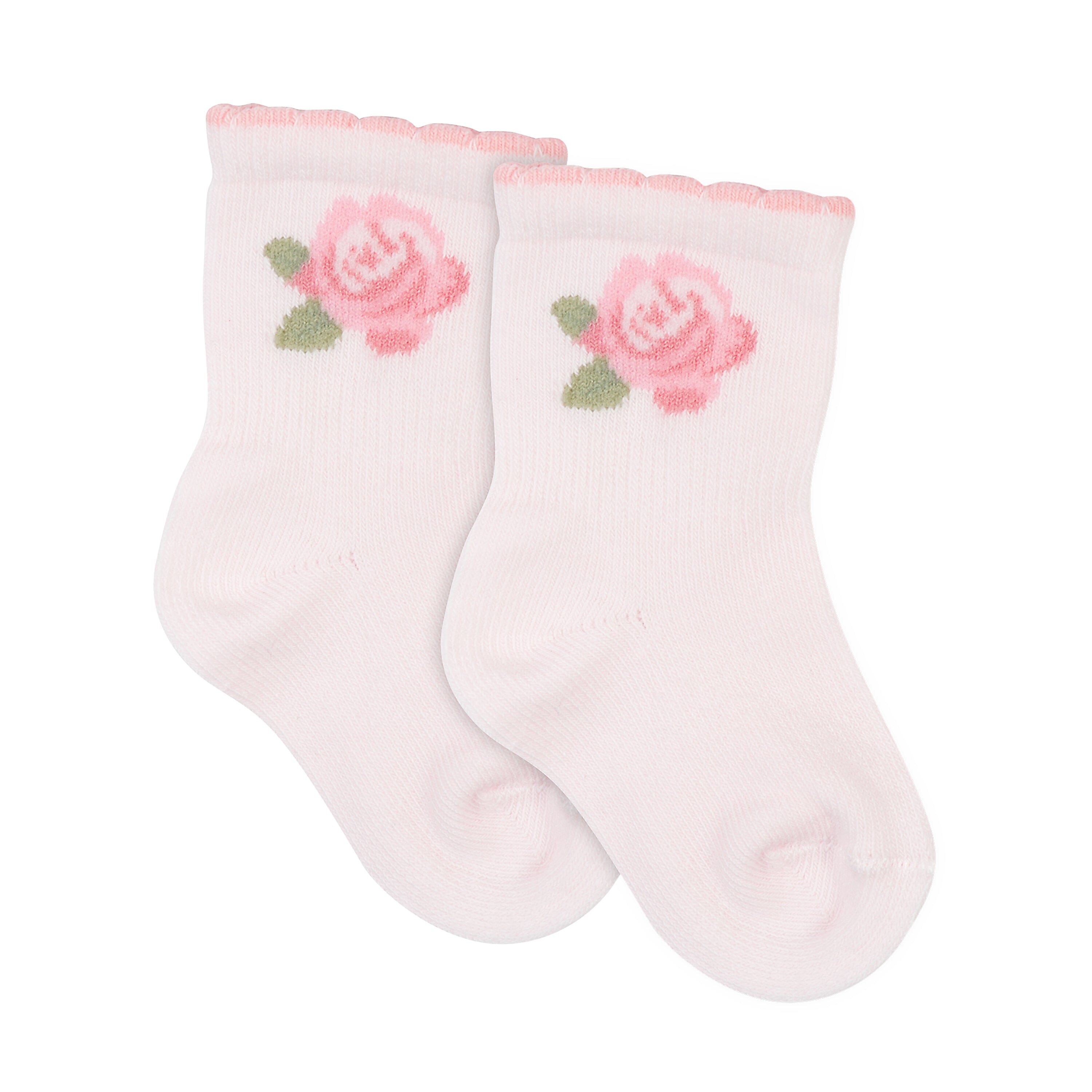 2-Pack Baby Girls Roses Organic Wiggle Proof Socks