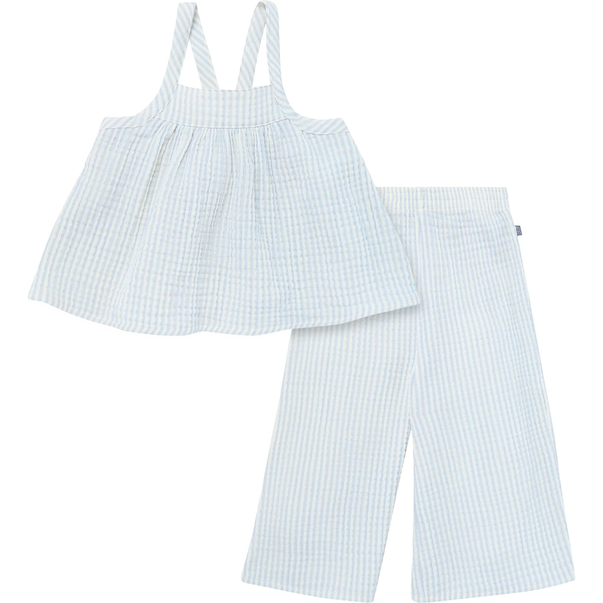 2-Piece Infant & Toddler Girls Light Blue Stripe Cropped Pants Set