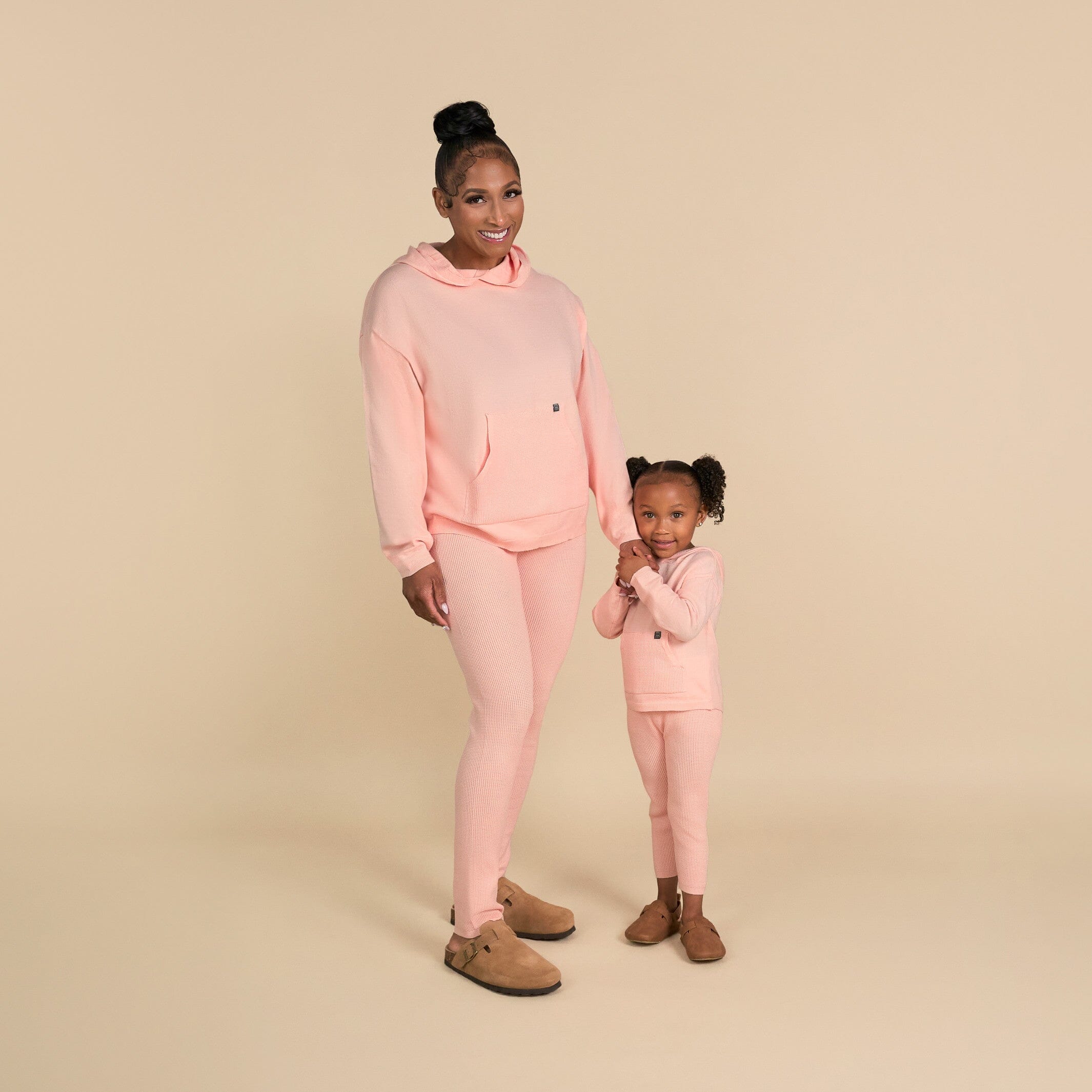 2-Piece Infant & Toddler Pink Hooded Waffle Top and Legging Set