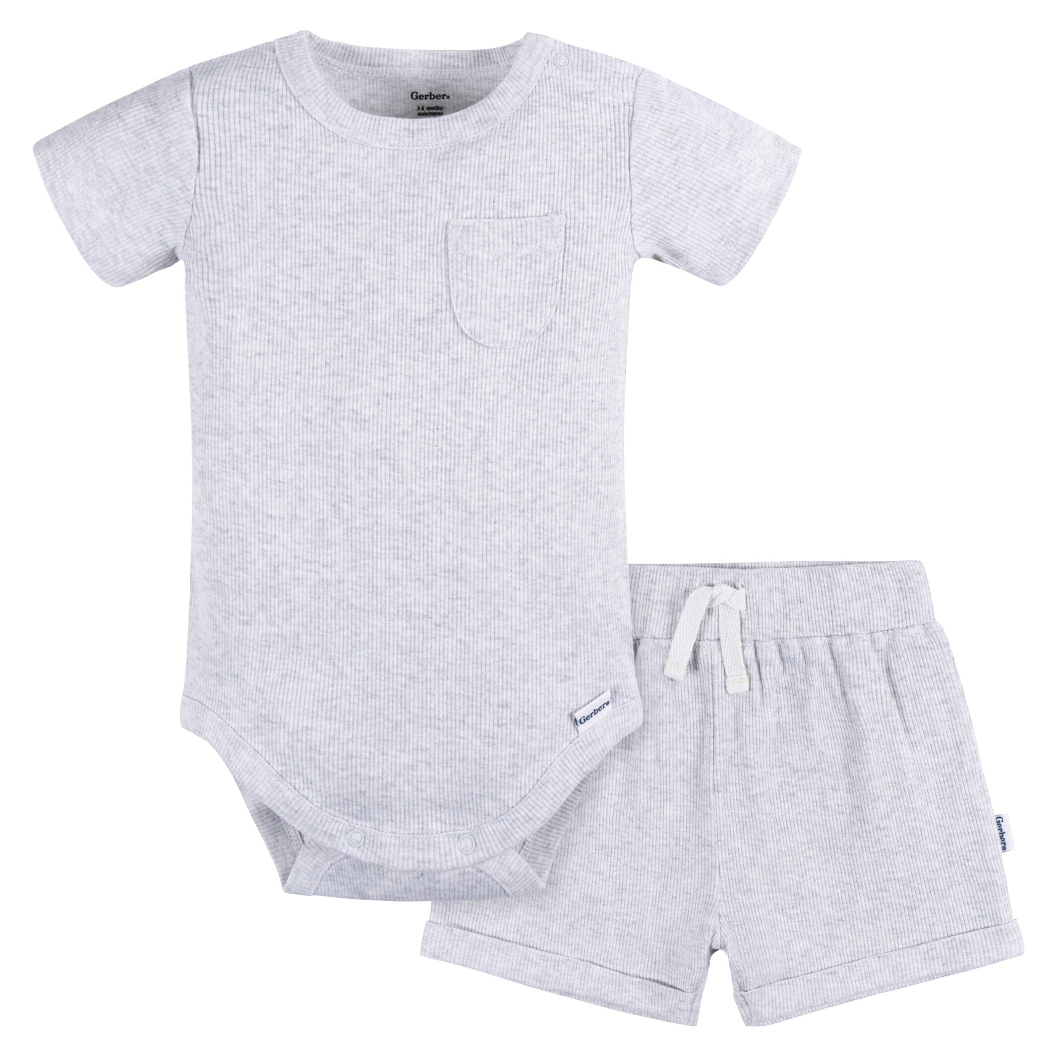 2-Piece Baby Boys Grey Heather Bodysuit and Shorts Set