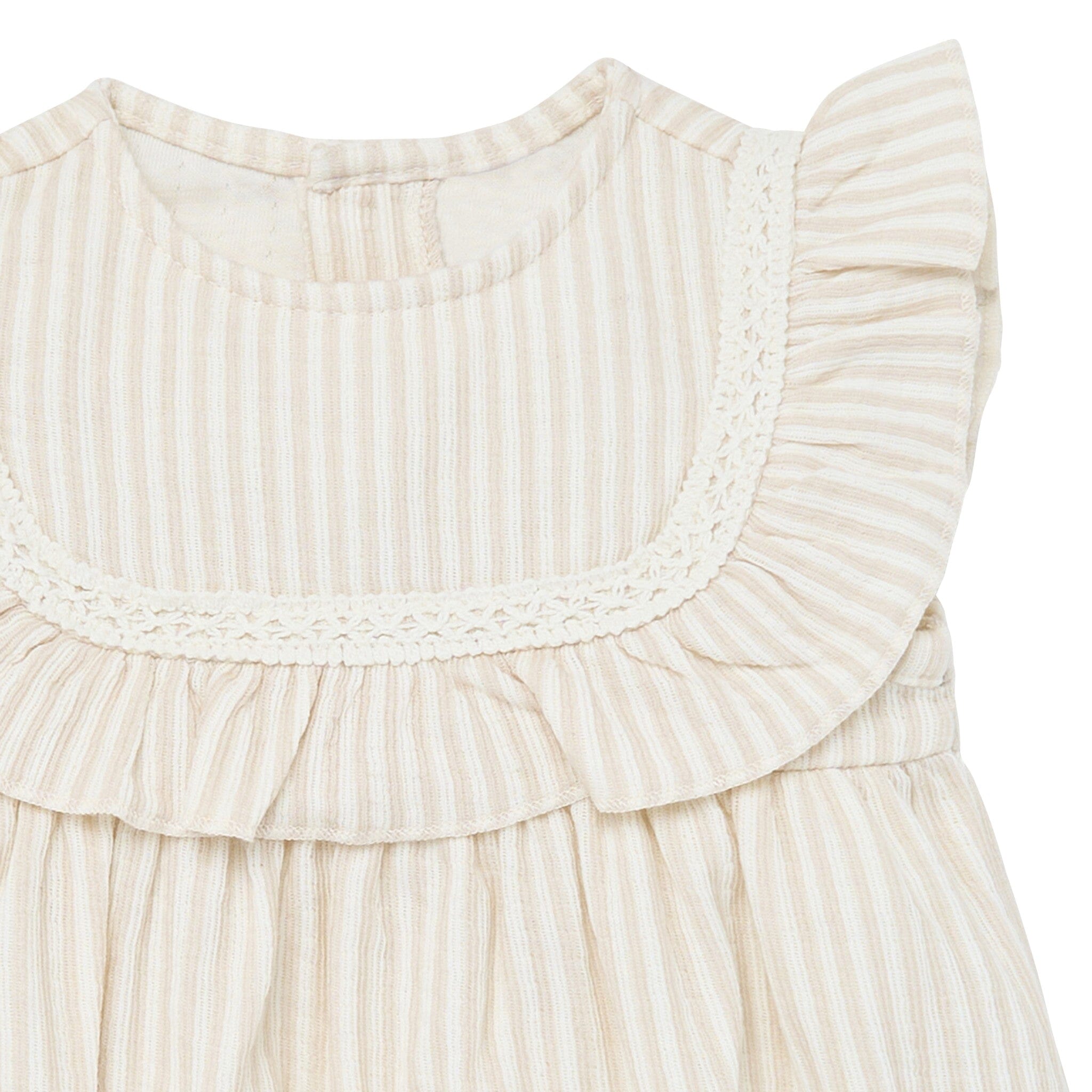 Baby Girls Light Taupe Stripe Ruffle Bubble Romper