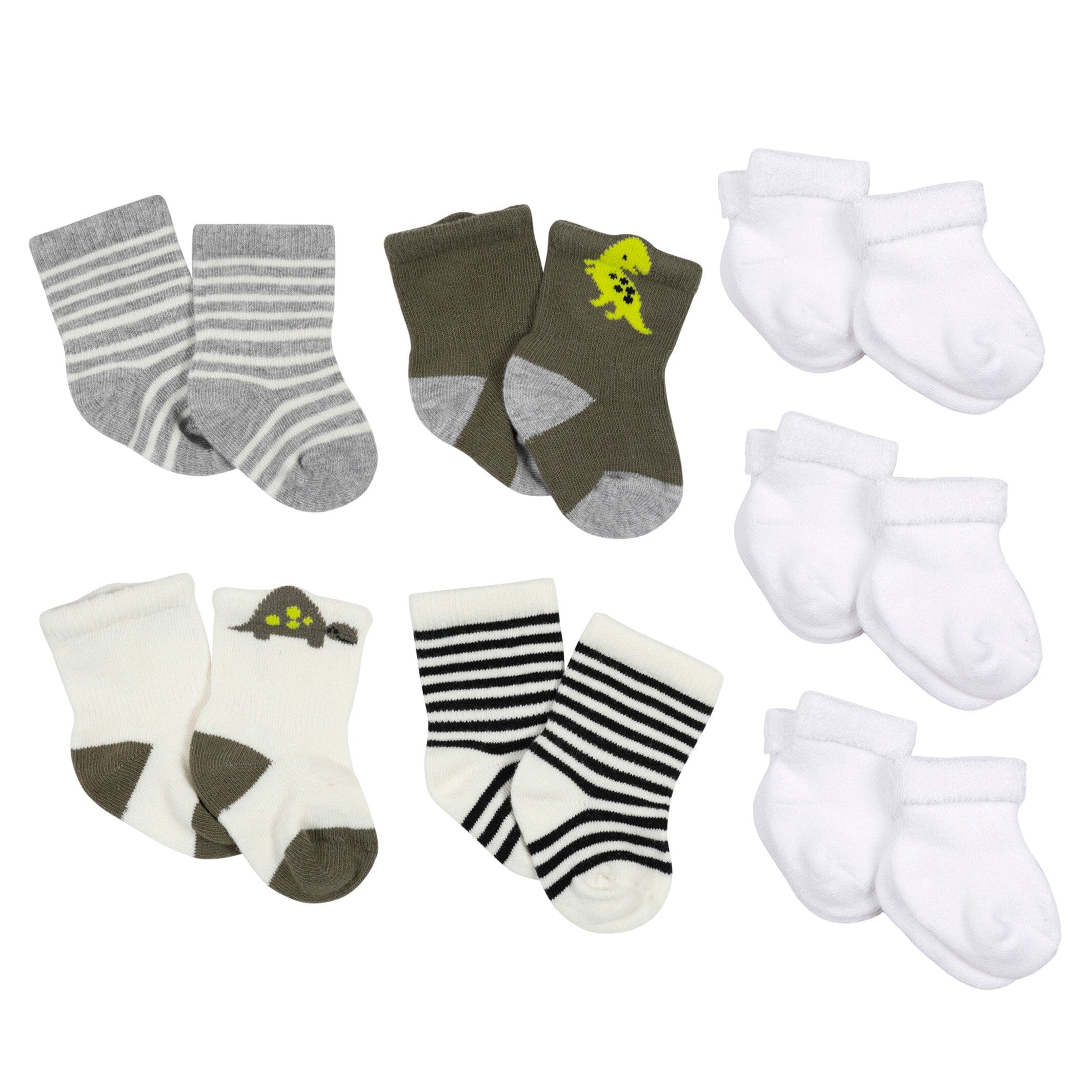 10-Pack Baby Boys Dino & White Wiggle Proof Socks