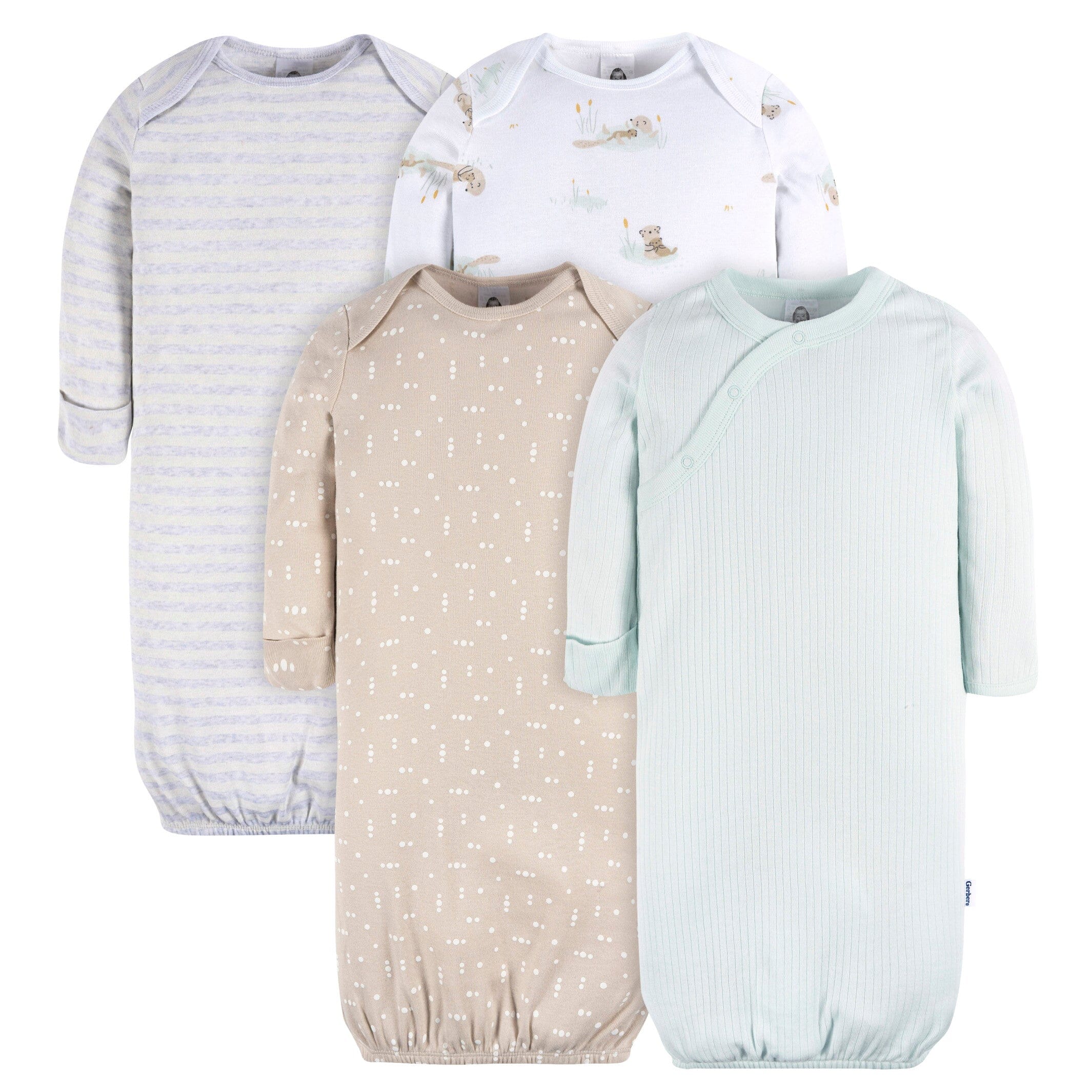 4-Pack Baby Neutral Otters Gowns