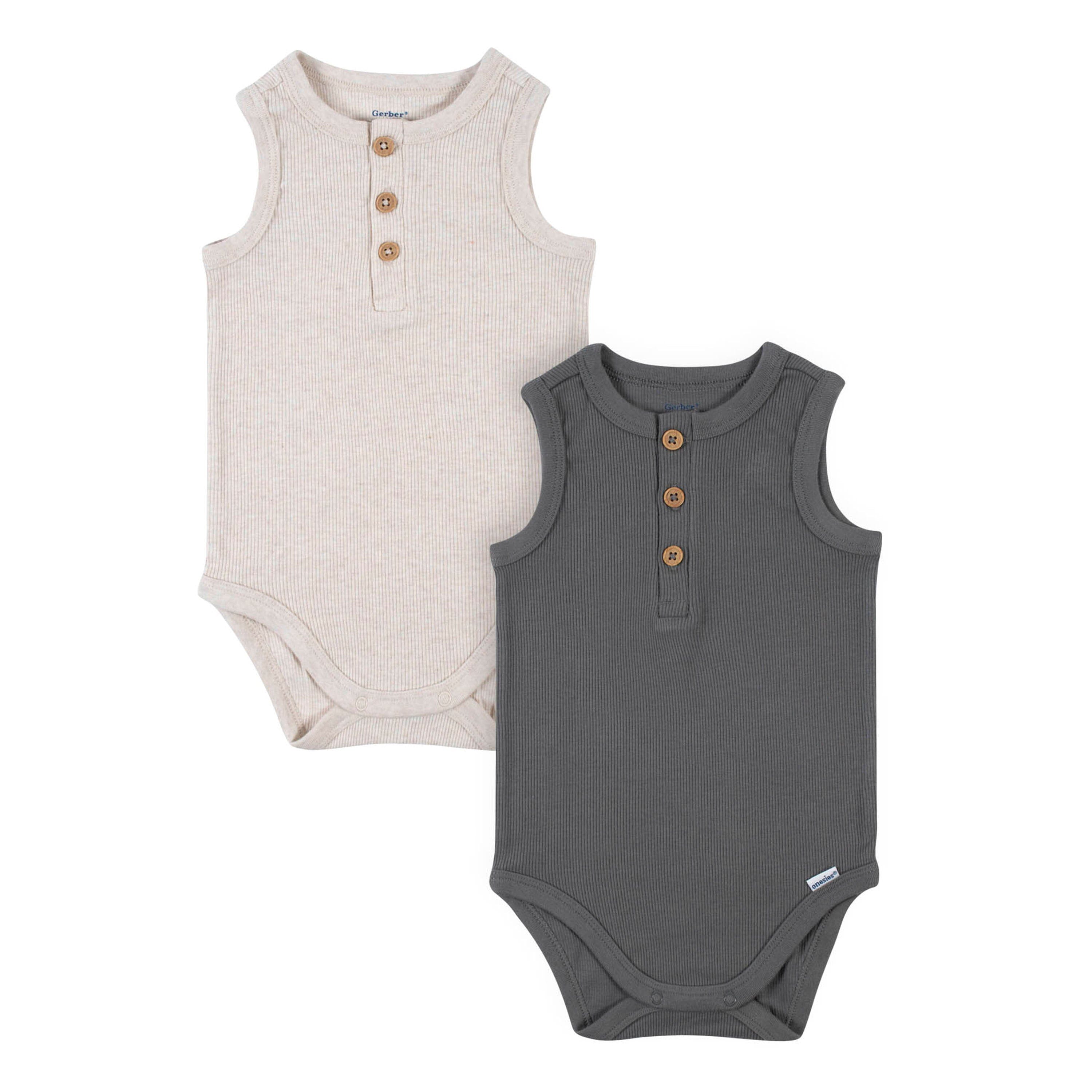 2-Pack Baby Boys Charcoal Oatmeal Sleeveless Onesies Bodysuits