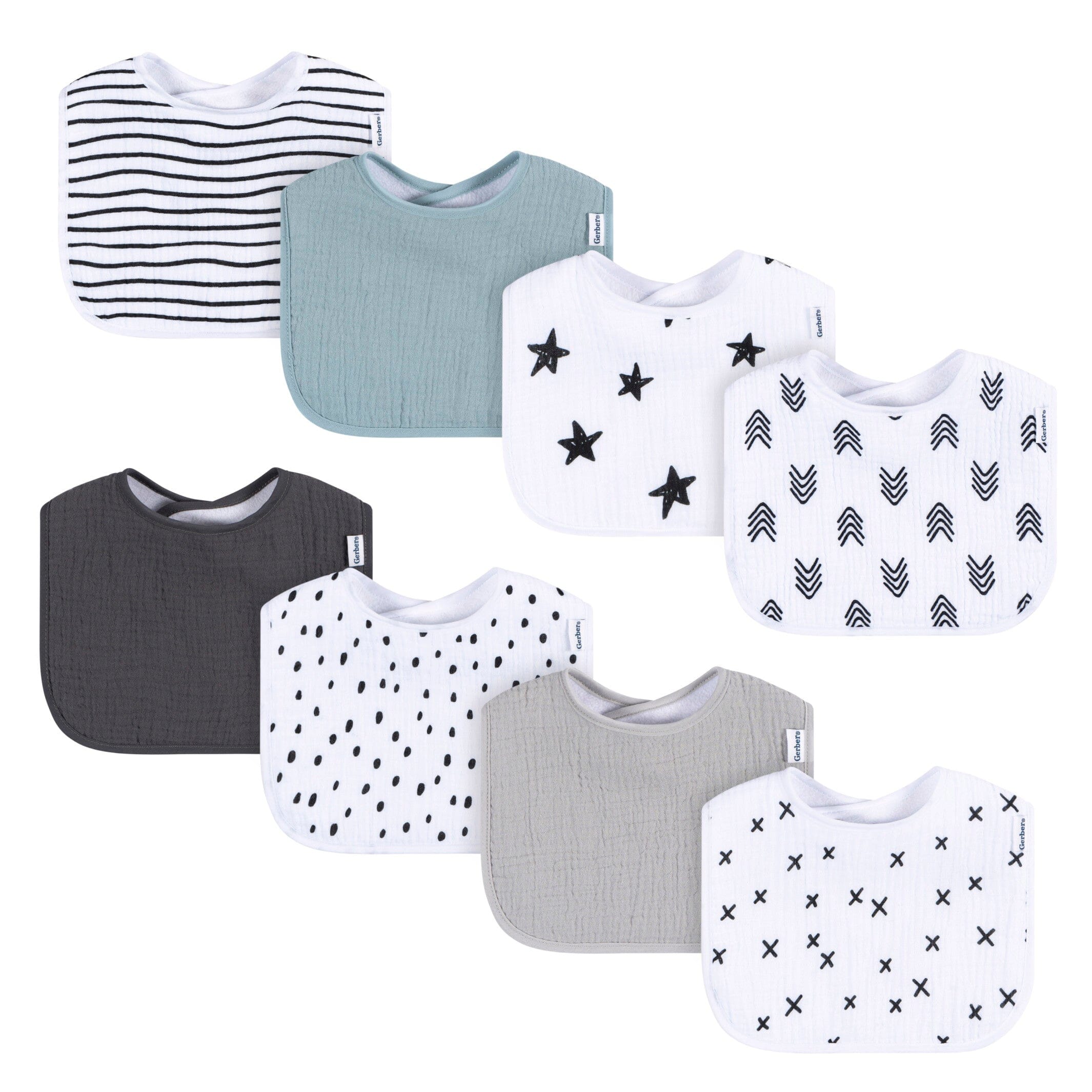 8-Pack Baby Neutral Black & White Muslin Drooling  Bibs