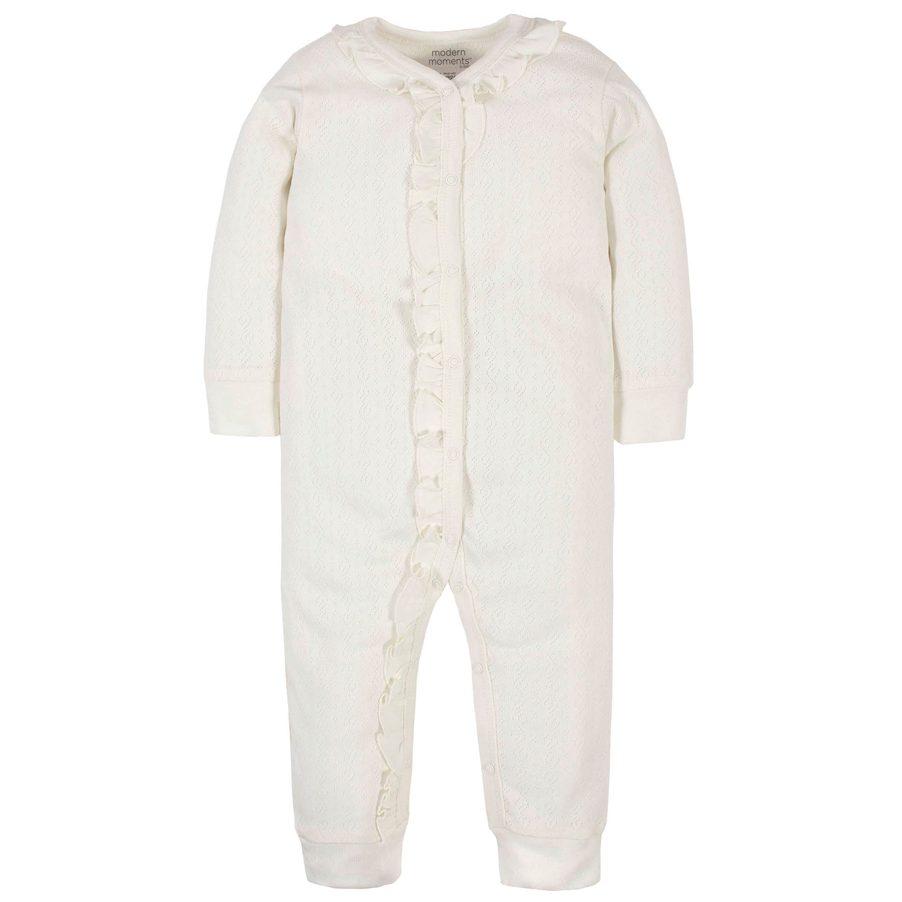 Baby Girls Vanilla Ribbed Coveralls