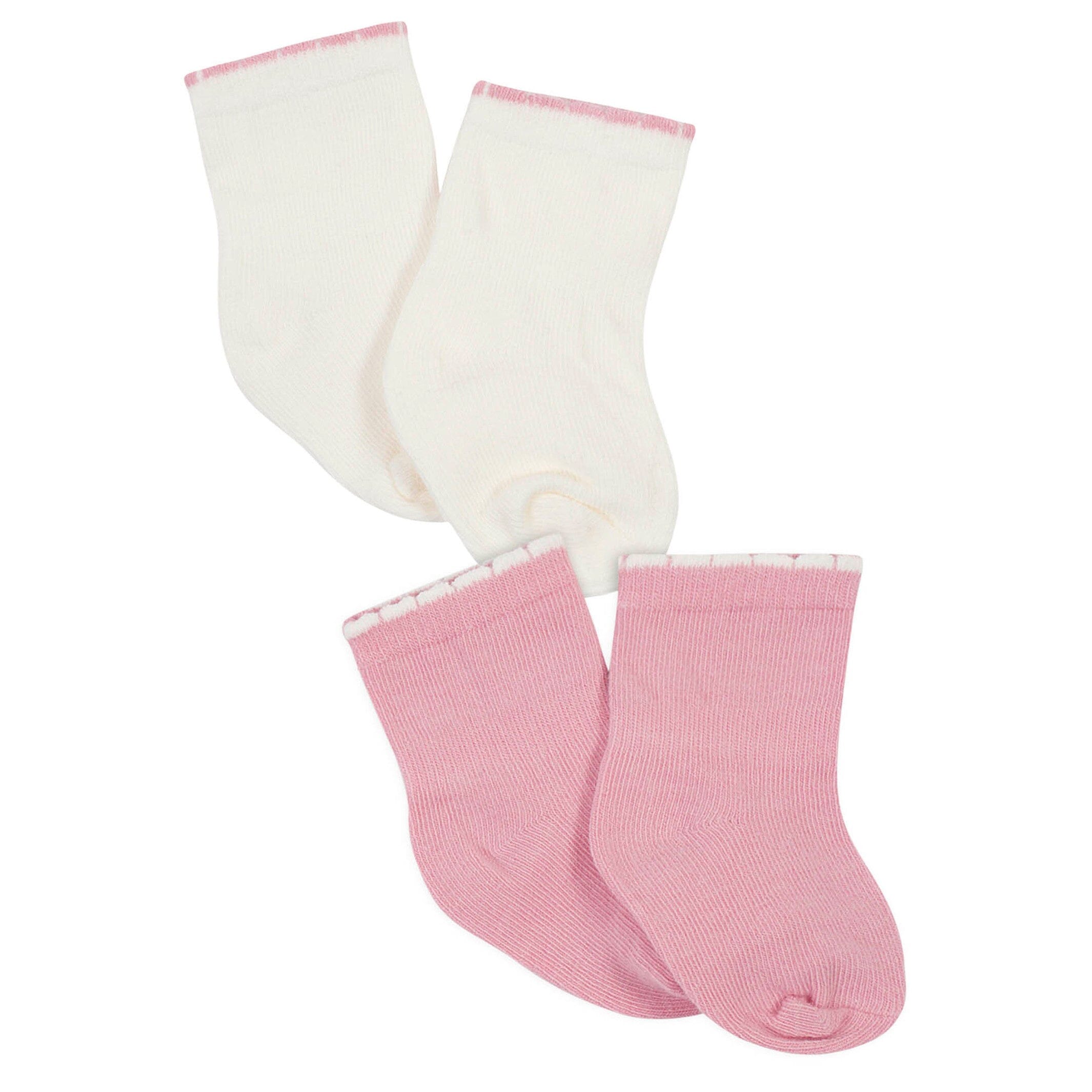 6-Piece Baby Girls Dark Pink/White Wiggle Proof Socks