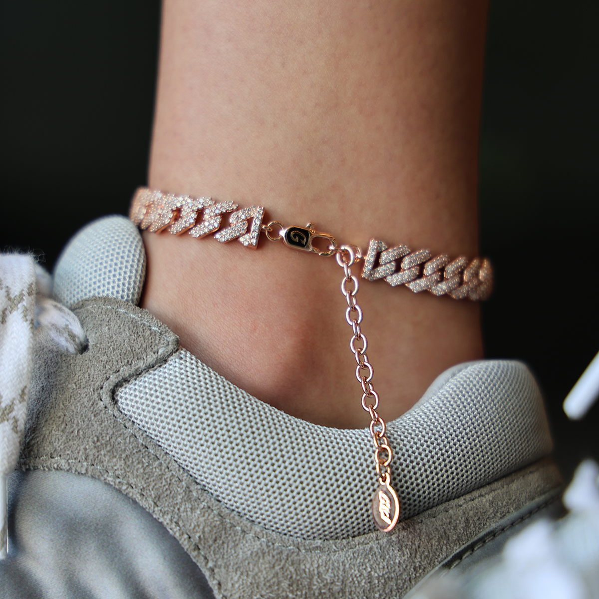 Diamond Prong Cuban Anklet in Rose Gold- 8.5mm