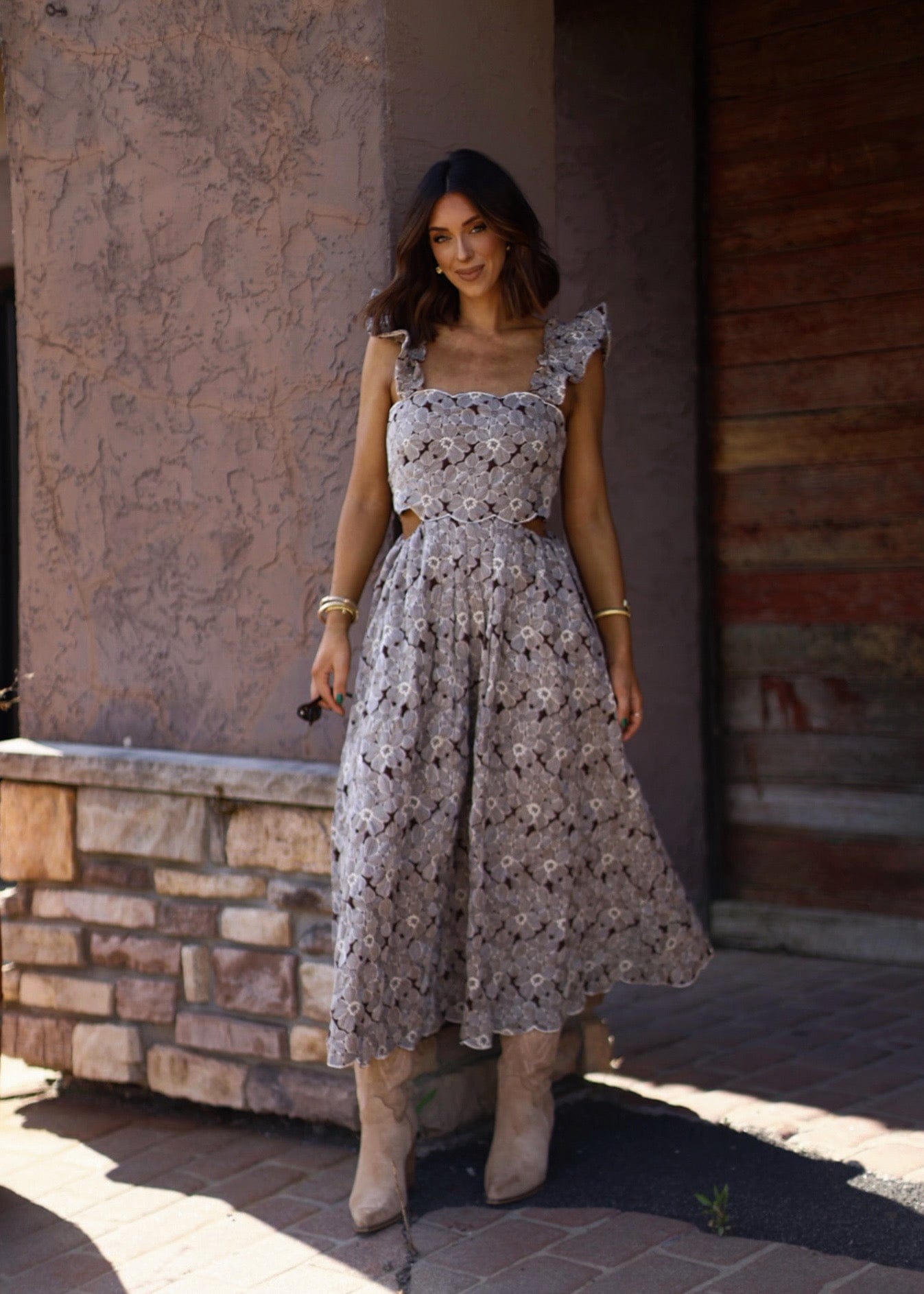 Brown Floral Embroidered Dress