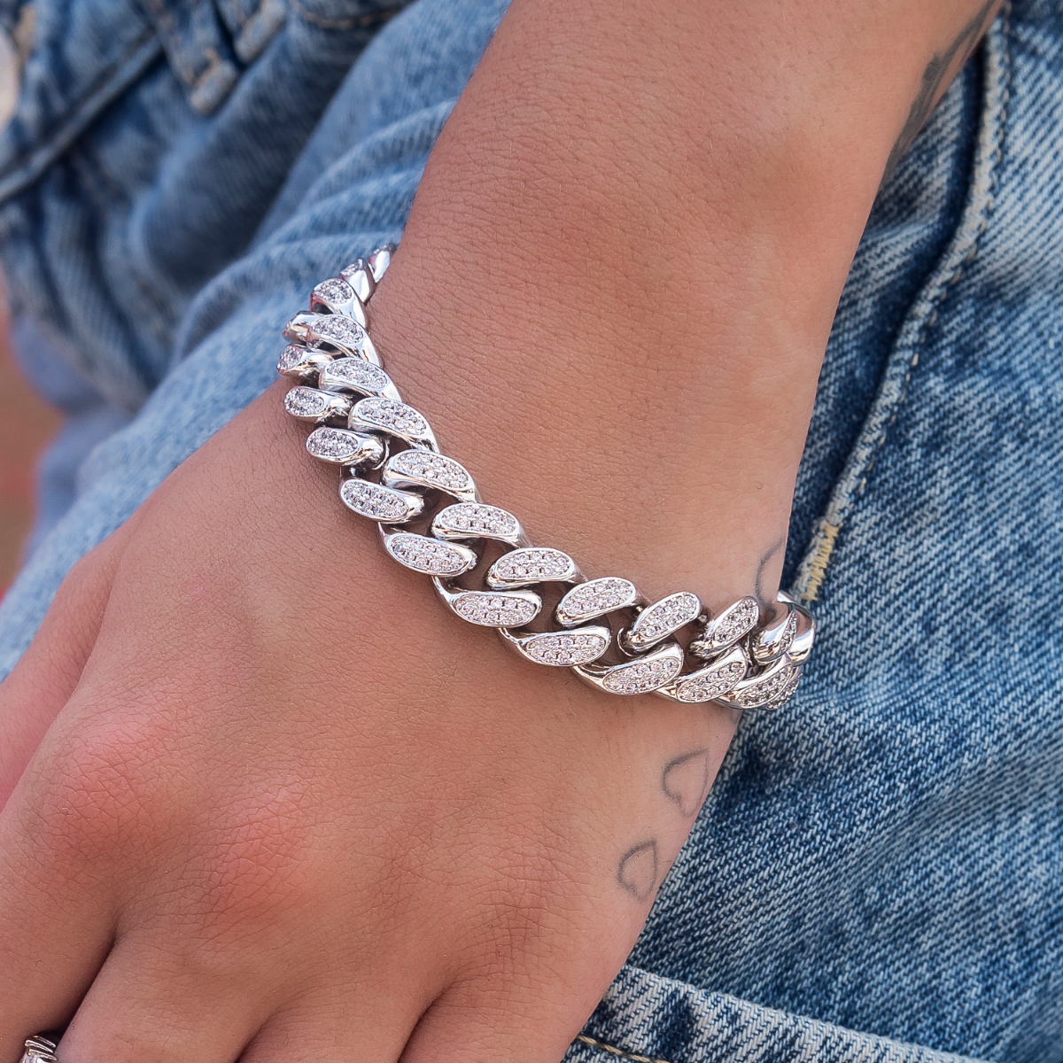 Diamond Cuban Link Necklace + Bracelet Bundle in White Gold - 12mm