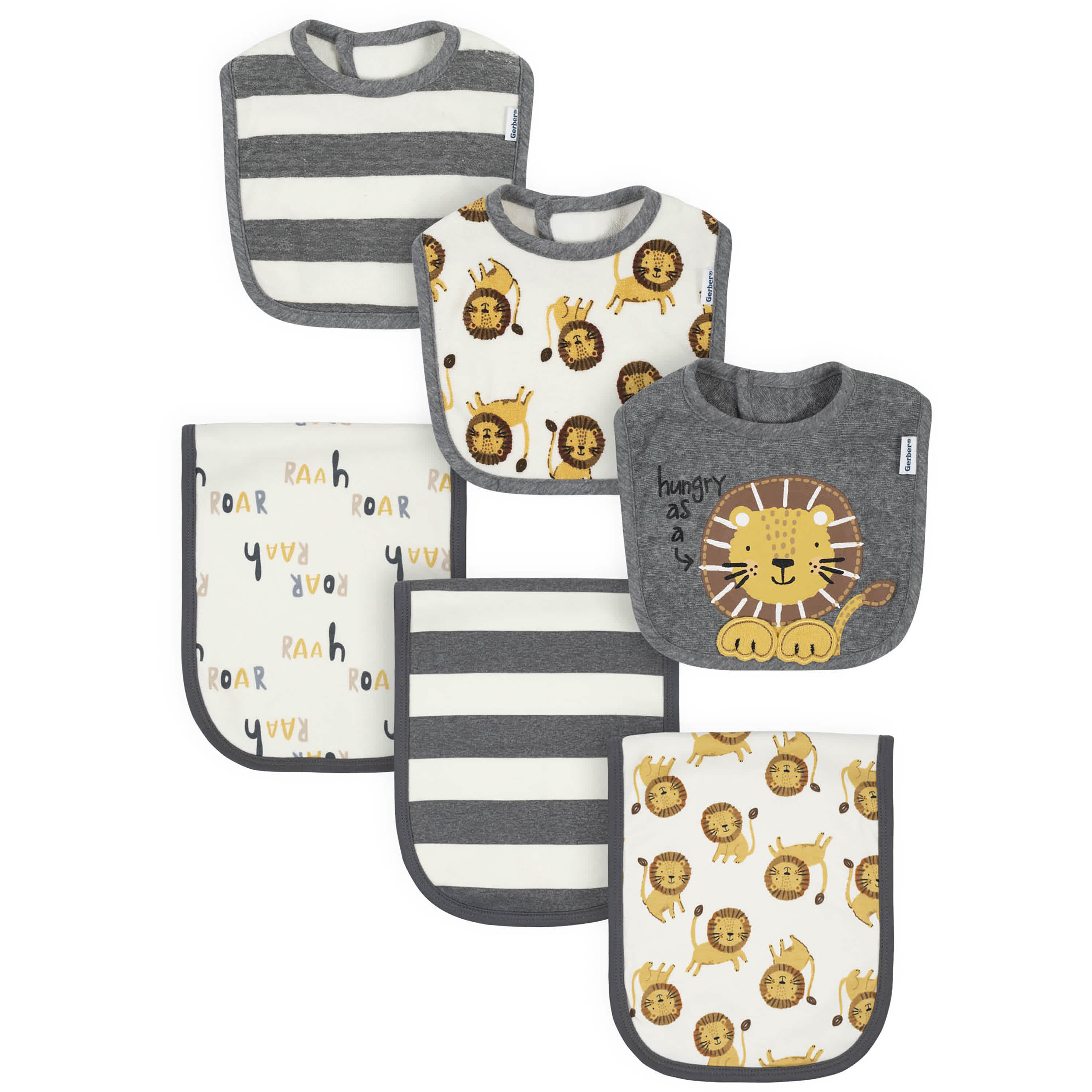 6-Piece Baby Boys Lion Bibs & Burp Cloths Set