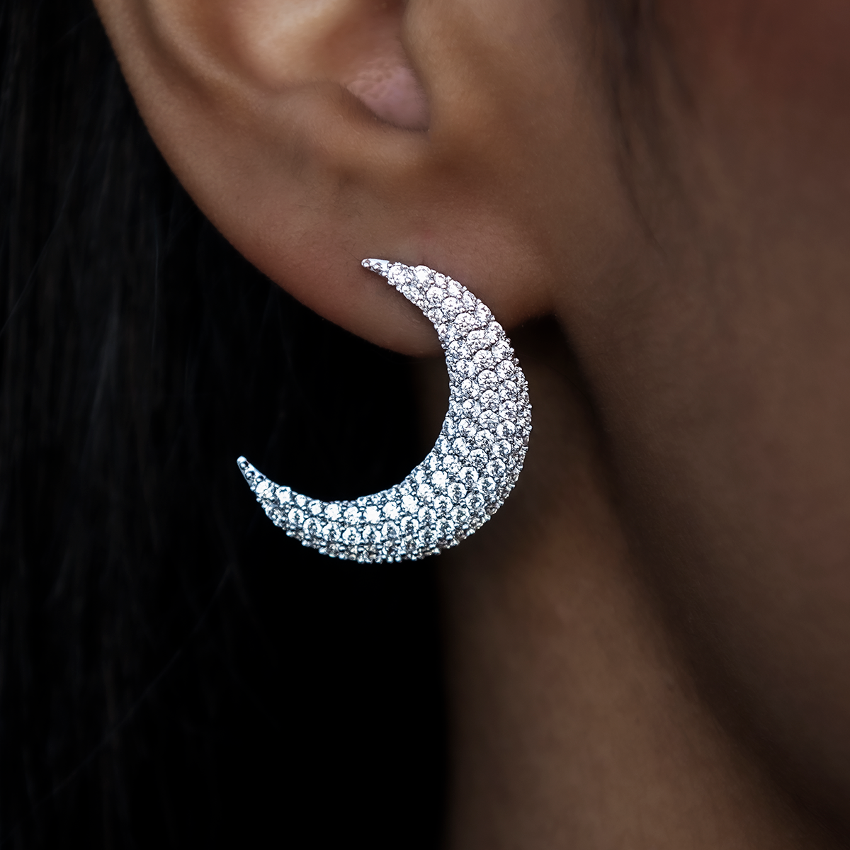 Diamond Pave Crescent Stud Earrings