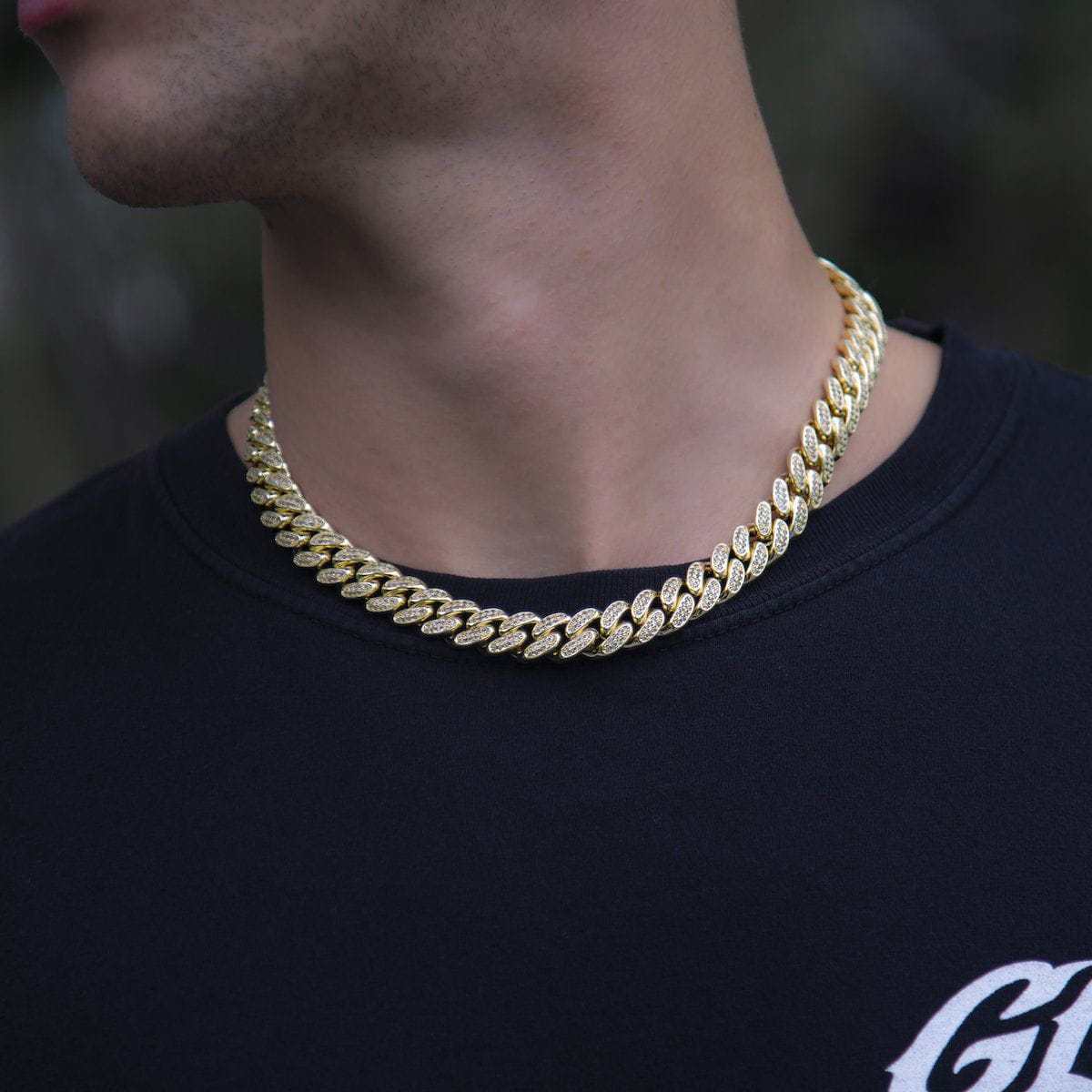 Diamond Cuban Link Chain in Yellow Gold - 12mm