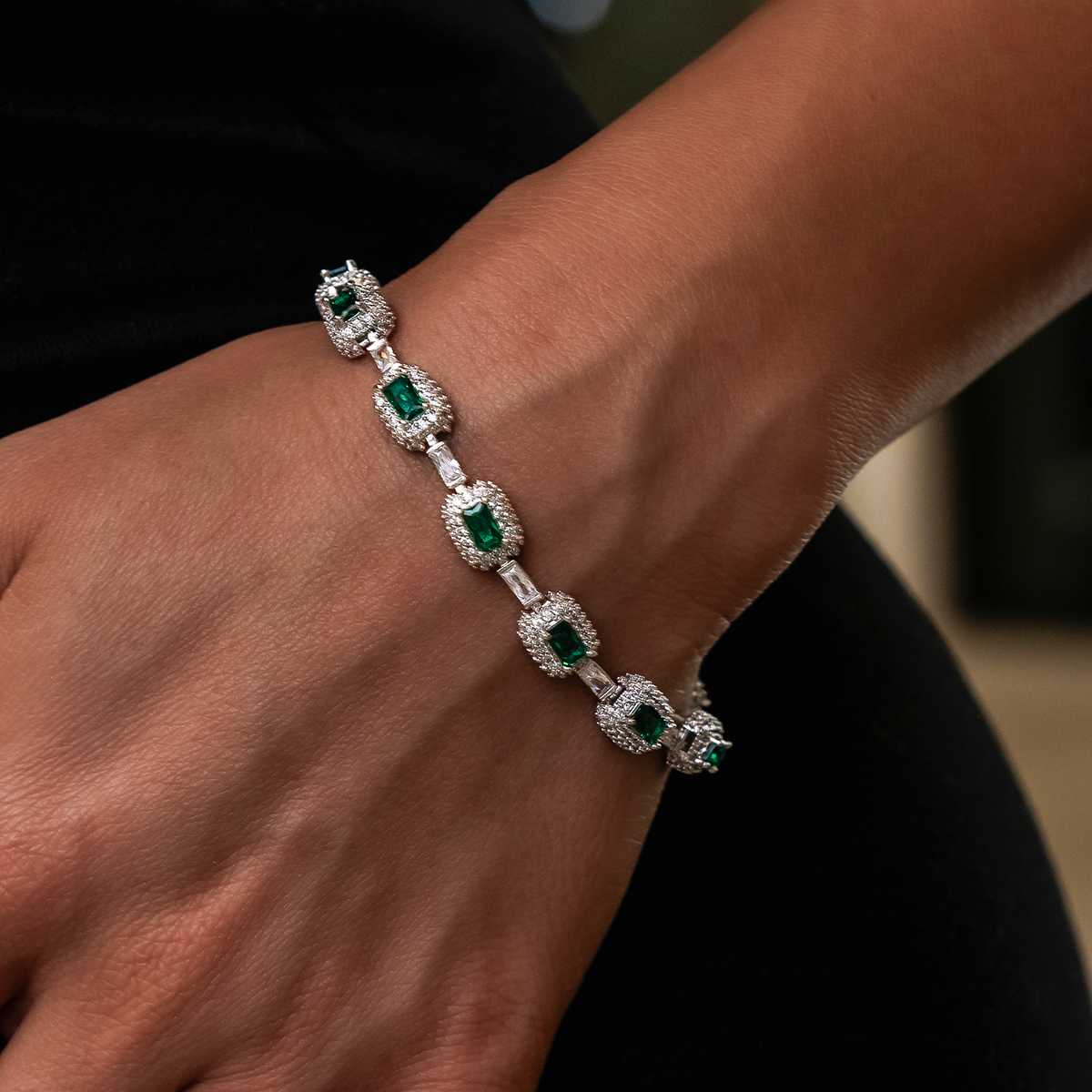 Iced Emerald Cushion Cut Bracelet