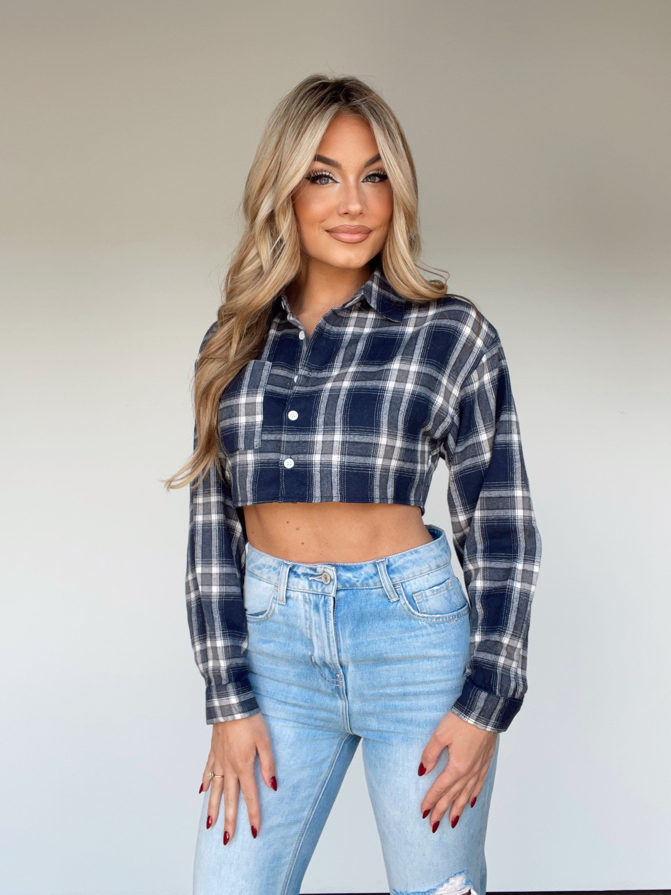 Navy Plaid Crop Top