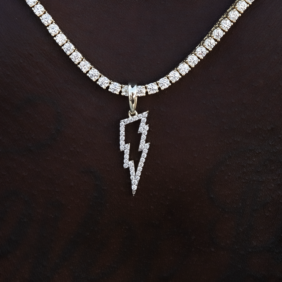 Moissanite Diamond Micro Lightning Bolt Pendant in Yellow Gold Vermeil