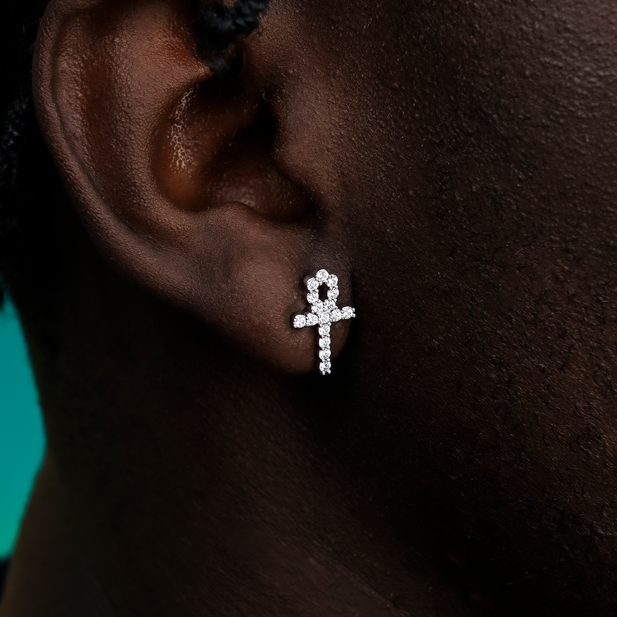 Diamond Ankh Stud Earrings