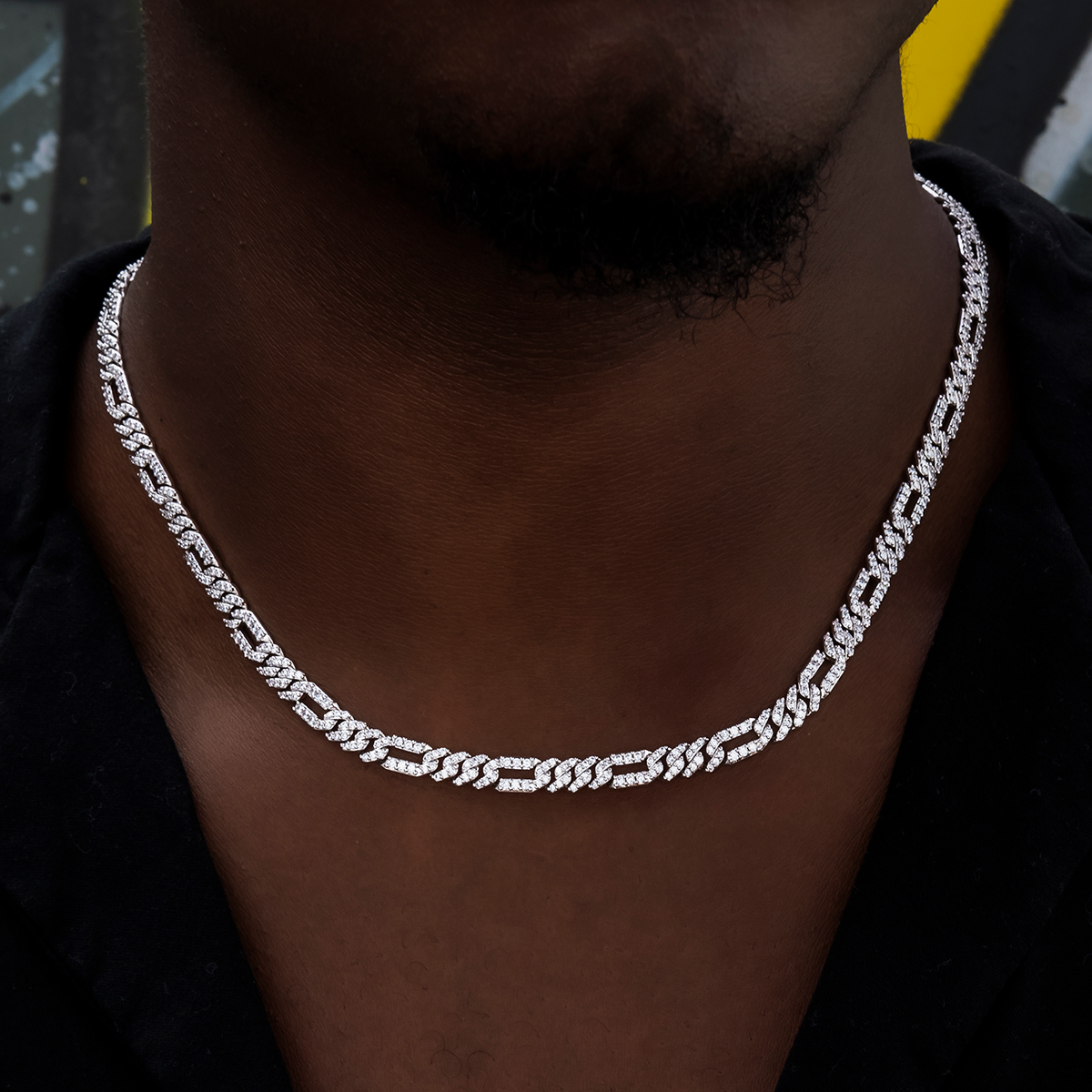 Diamond Figaro Chain in White Gold- 6mm