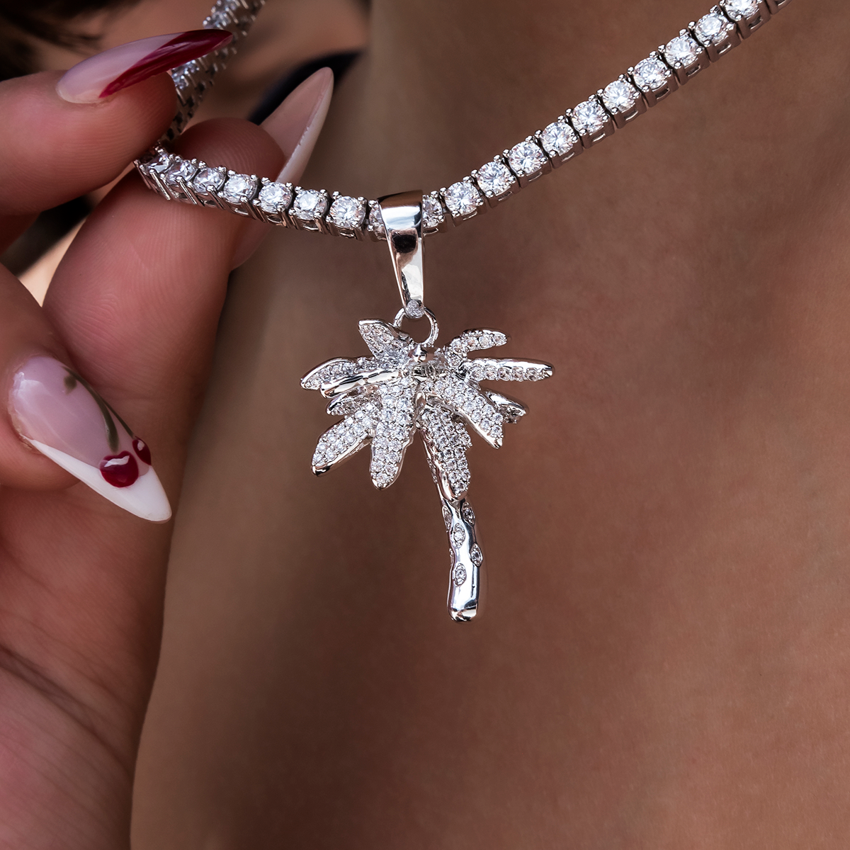 Iced Palm Tree in White Gold