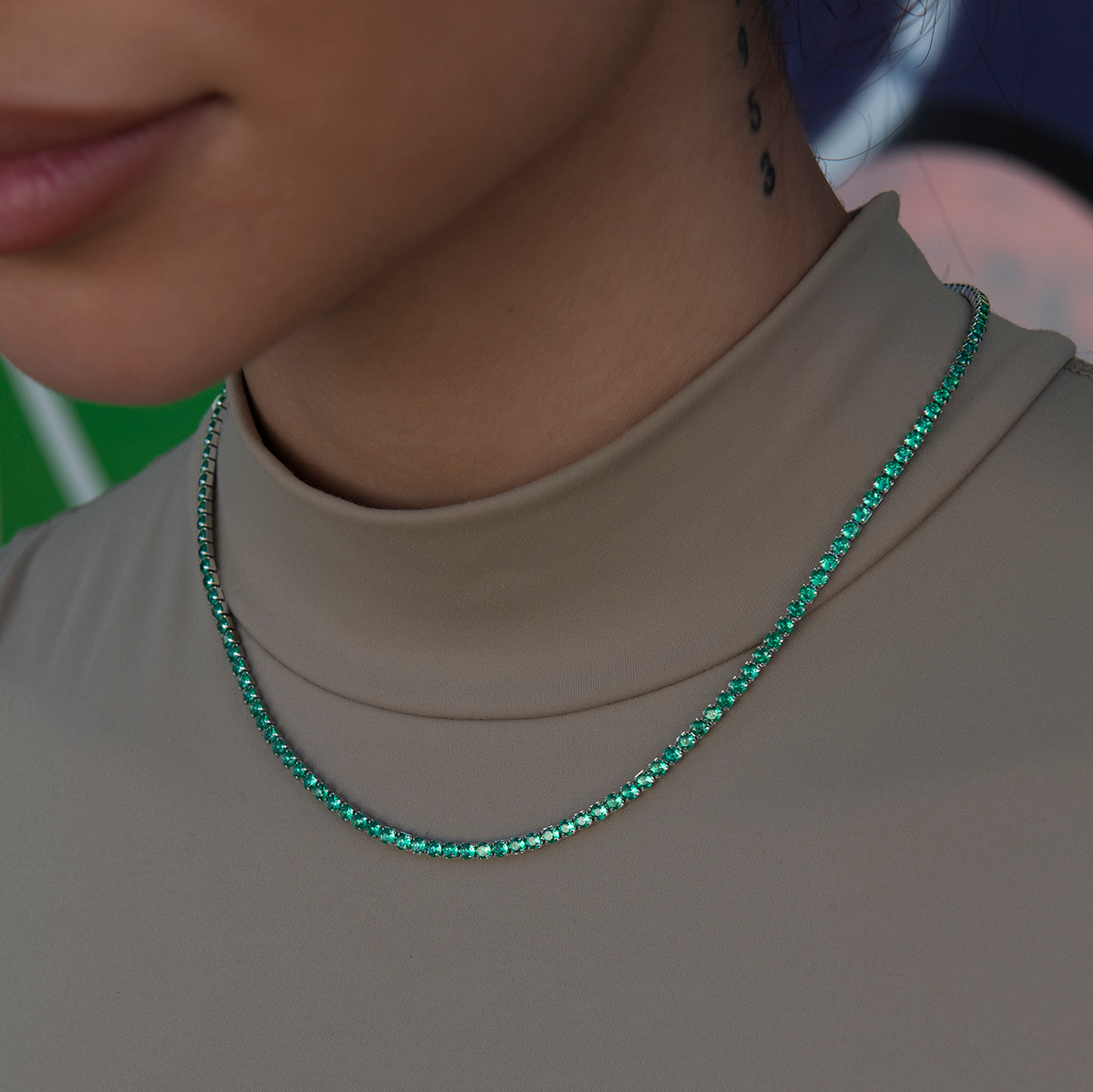 Emerald Diamond Micro Tennis Necklace