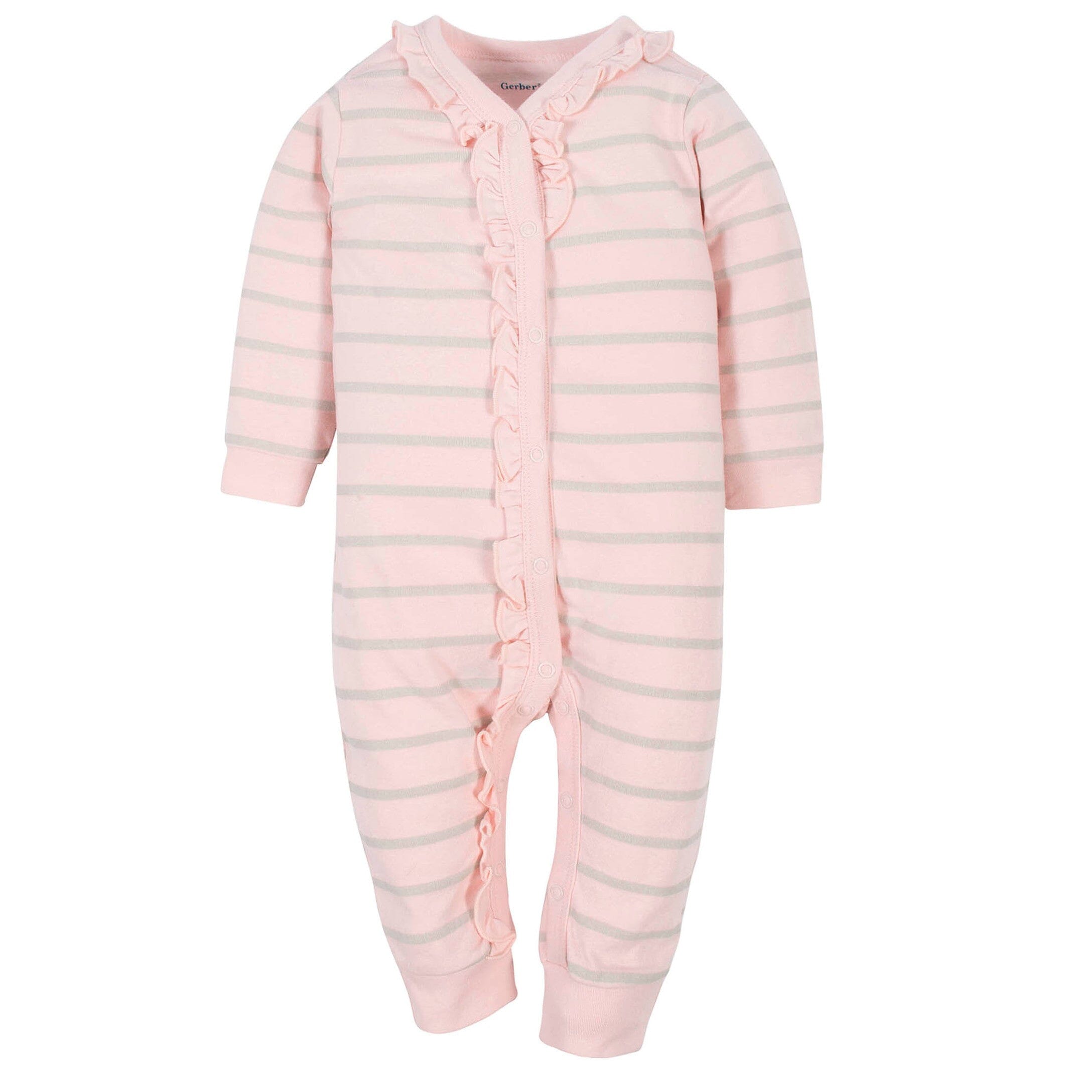 Baby Girls Pink and Taupe Striped Coveralls