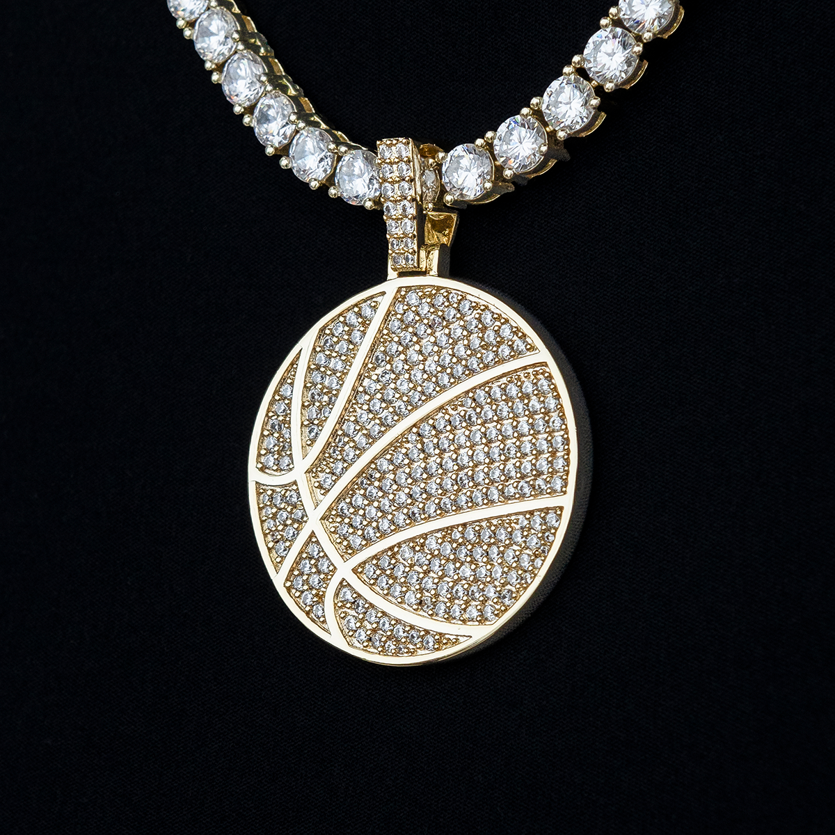 Pave Basketball Pendant in Yellow Gold