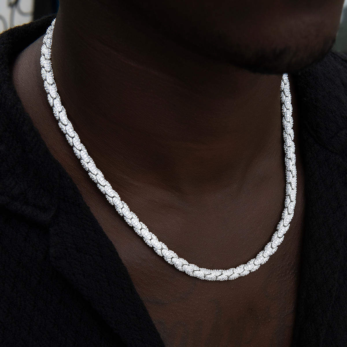 Diamond Pave Reptile Chain in White Gold-6mm