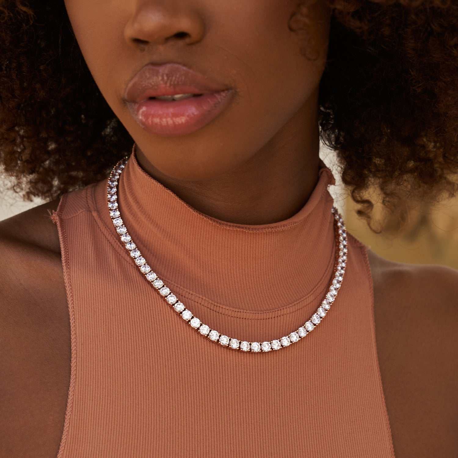 Diamond Tennis Necklace in Rose Gold- 5mm