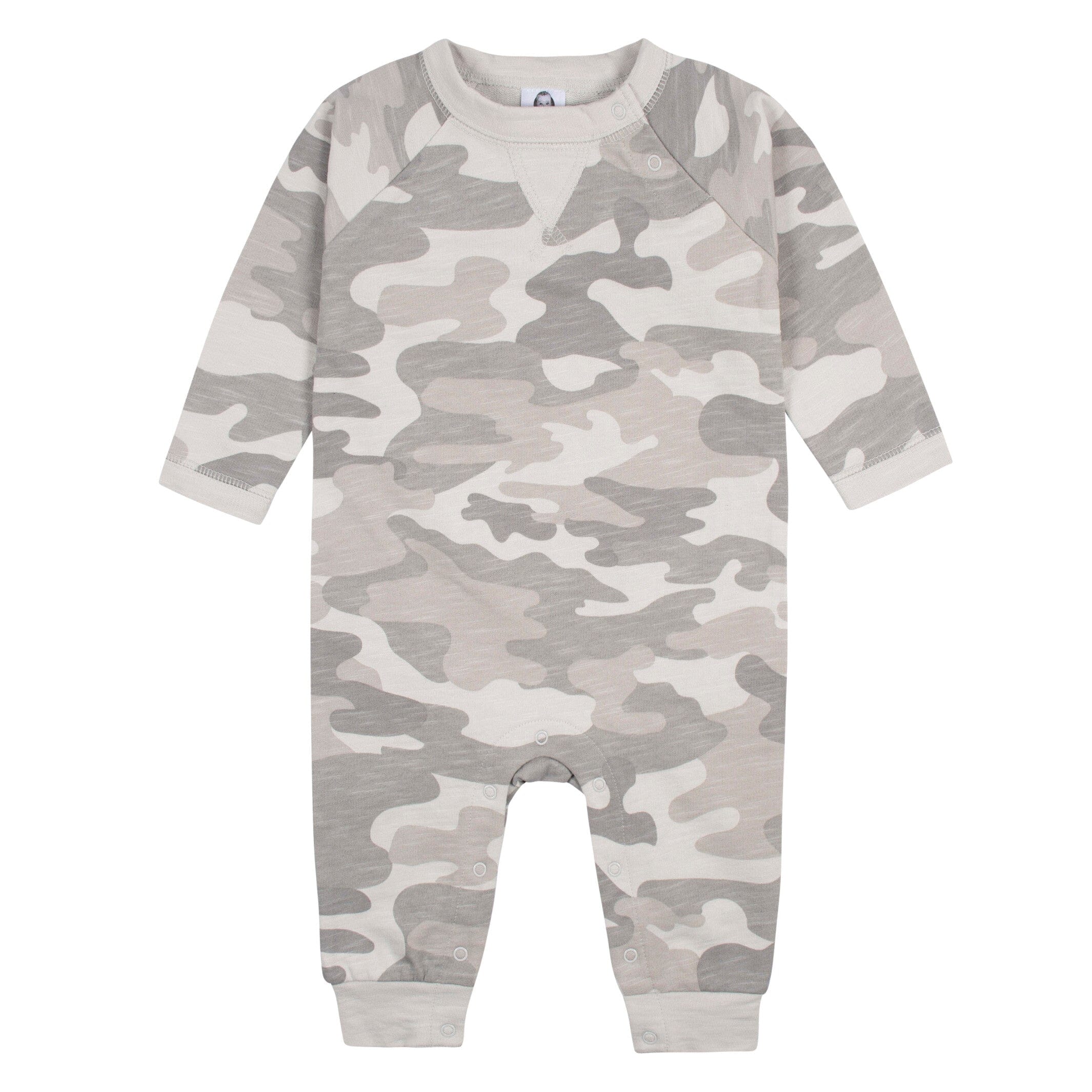 2-Pack Baby Boys Gray Camo & Yellow Raglan Sleeve Romper