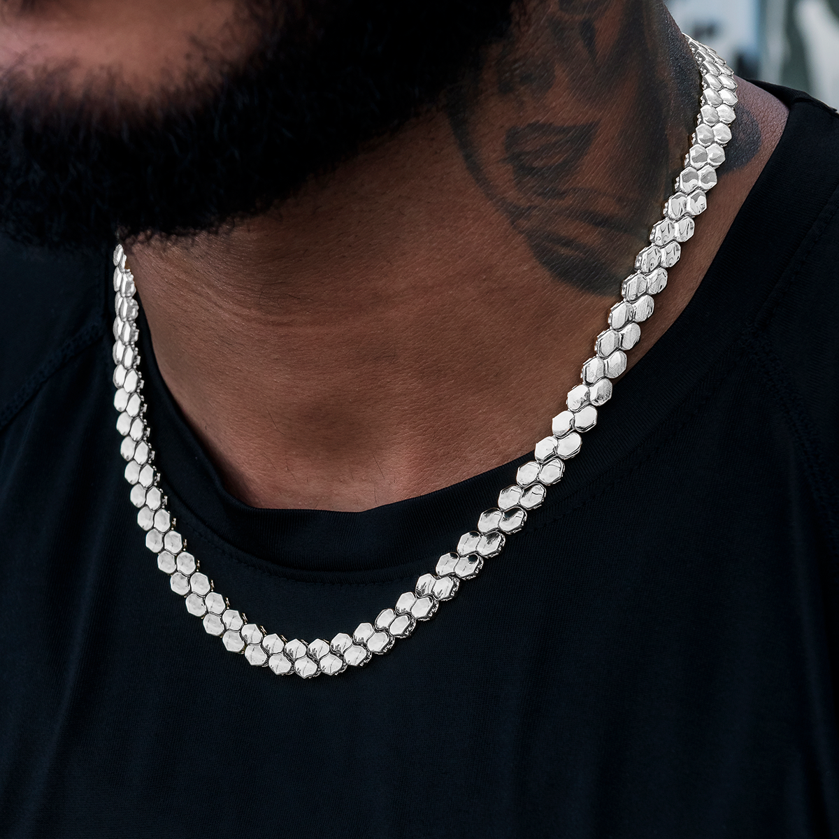 Flat Reptile Chain in White Gold-4mm