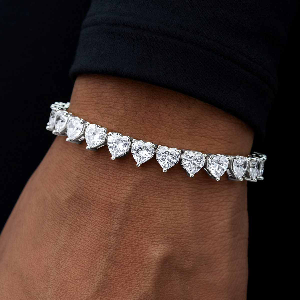 Heart Diamond Tennis Bracelet in White Gold- 6mm