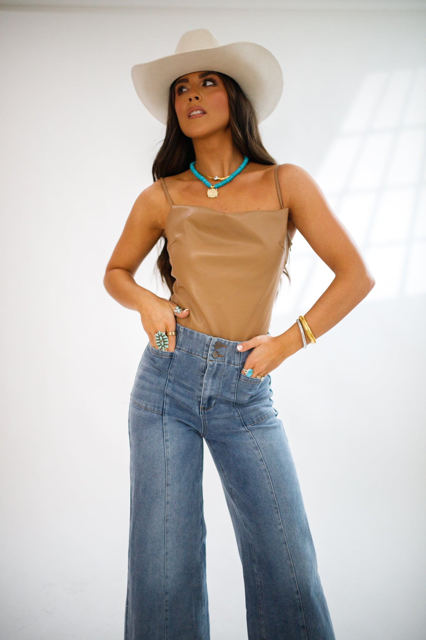 Tan Faux Leather Bodysuit