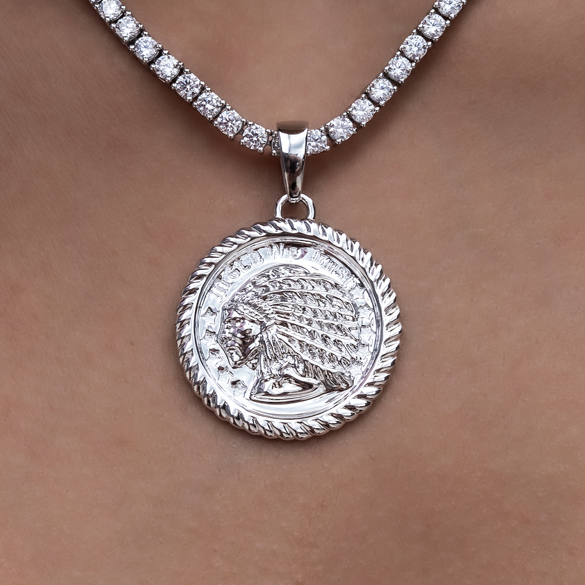 GLD Chief Coin Pendant in White Gold