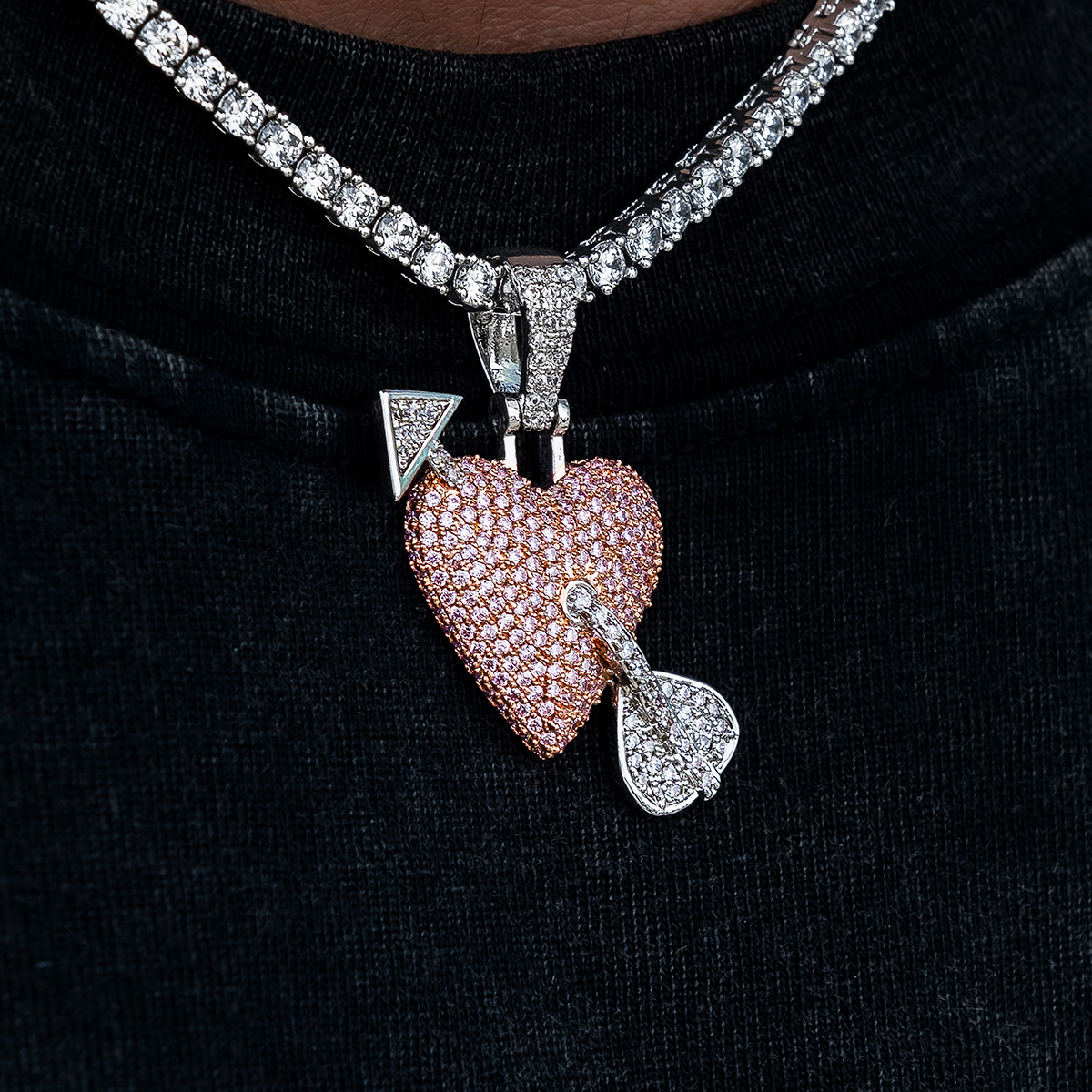 Pink Heart/Arrow Pendant in White Gold