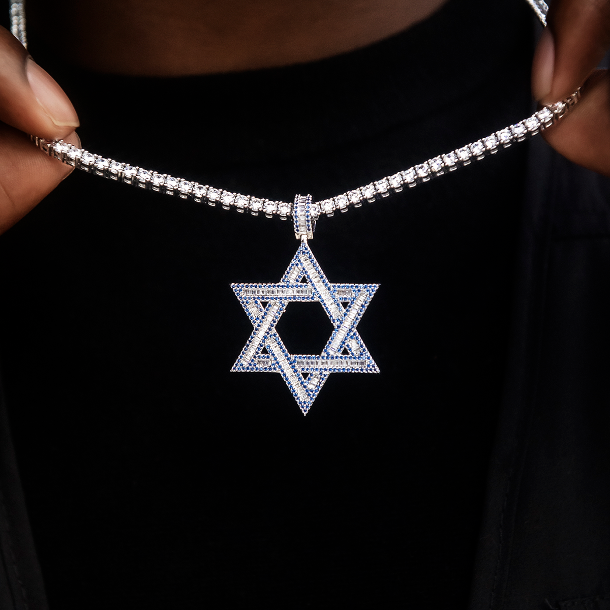 Sapphire Baguette Star of David Pendant