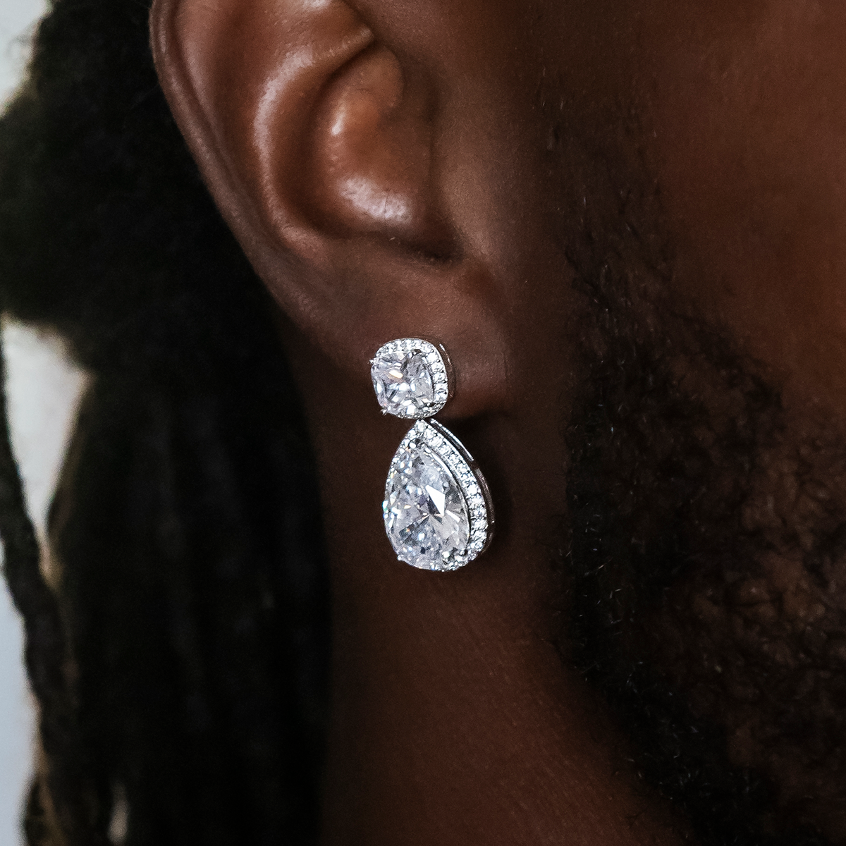 Iced Diamond Cushion Cut Drop Earrings