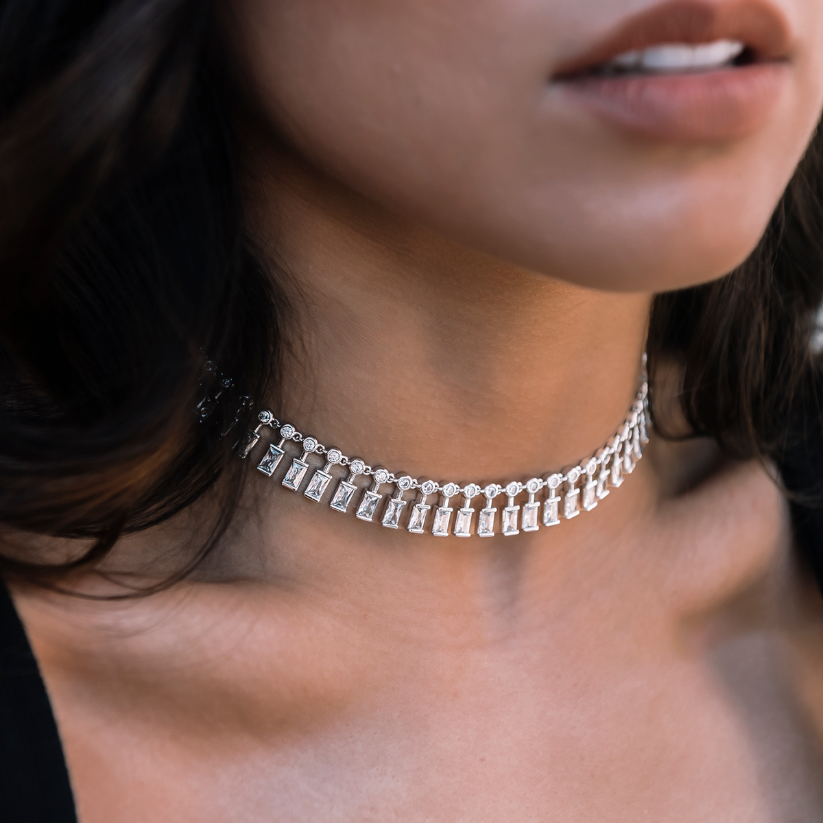 Diamond Dangle Baguette Necklace