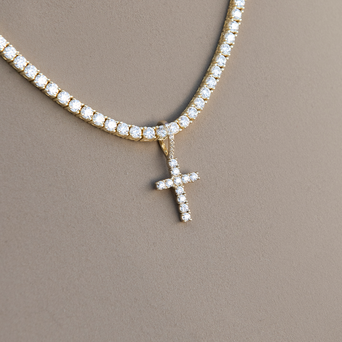 Moissanite Diamond Cross Micro Pendant in Yellow Gold Vermeil