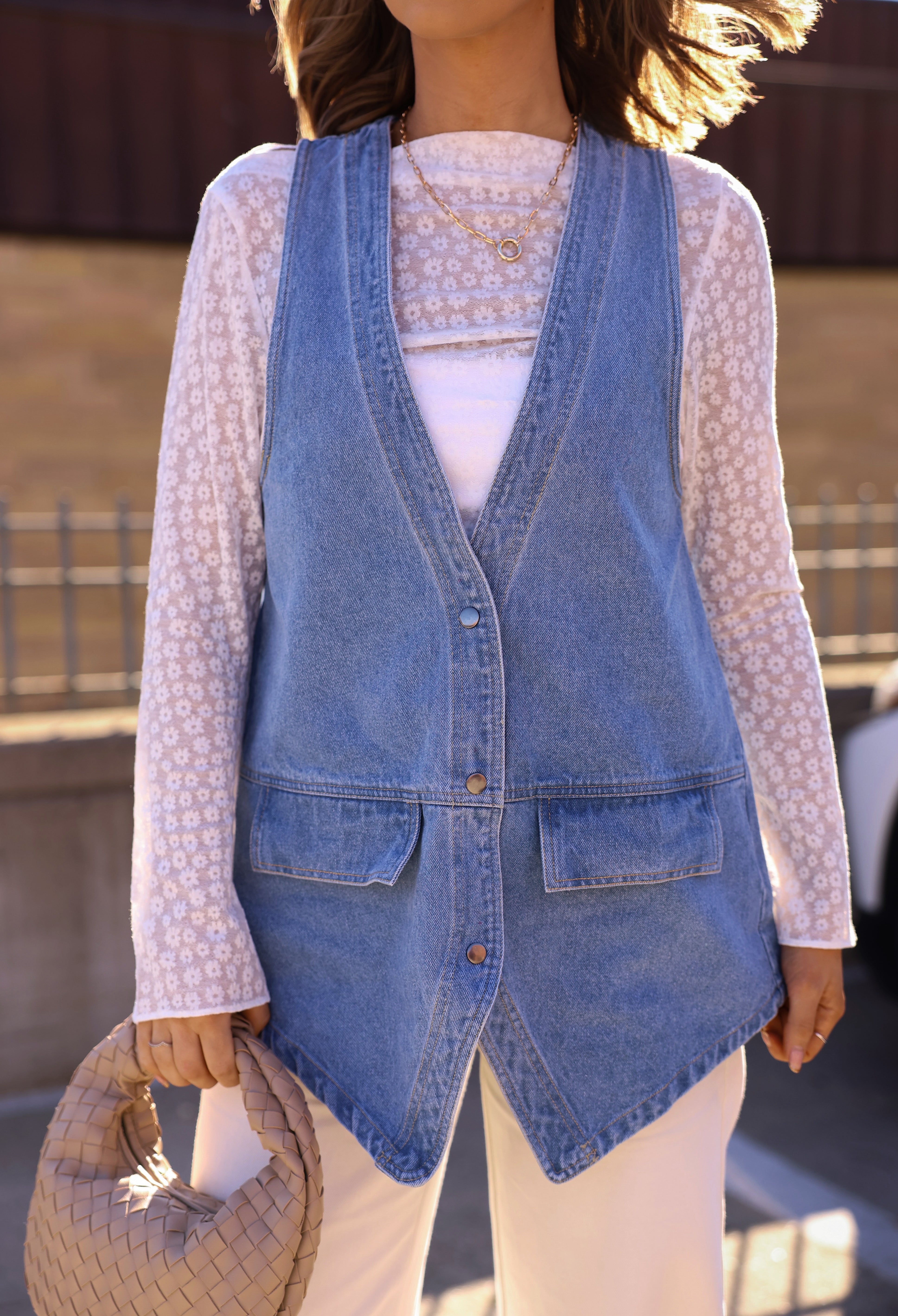 Denim Snap Front Vest