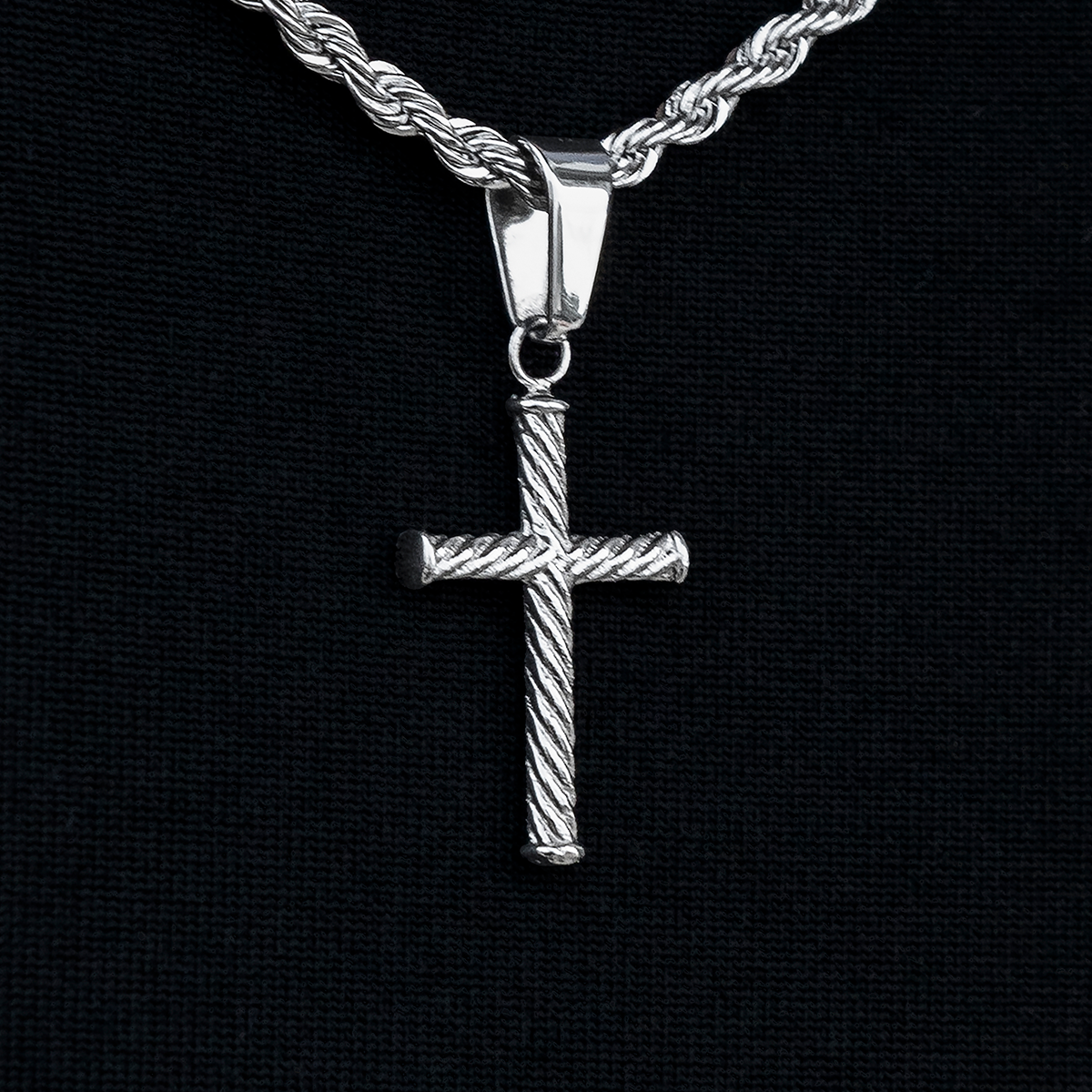 Micro Rope Cross Pendant in White Gold